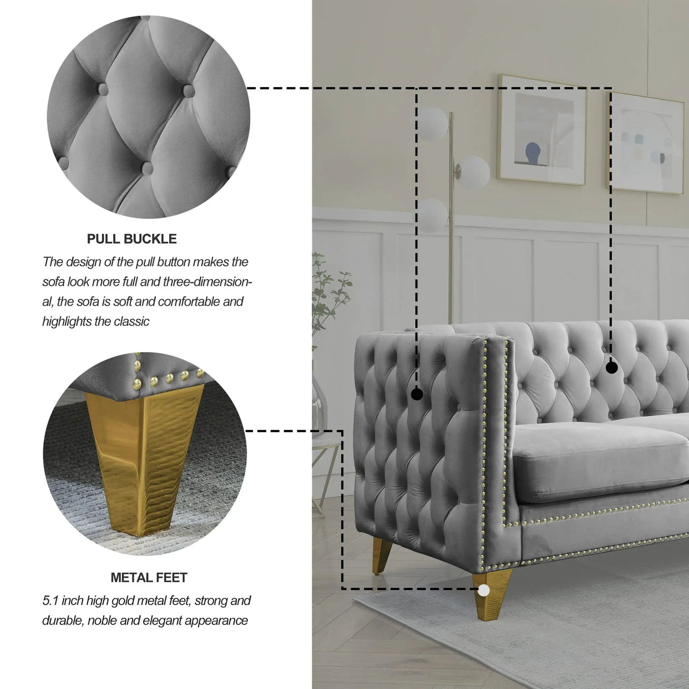 Upholstered Couch Sofa With Button Tufting For Living Room by HouseOfZazla