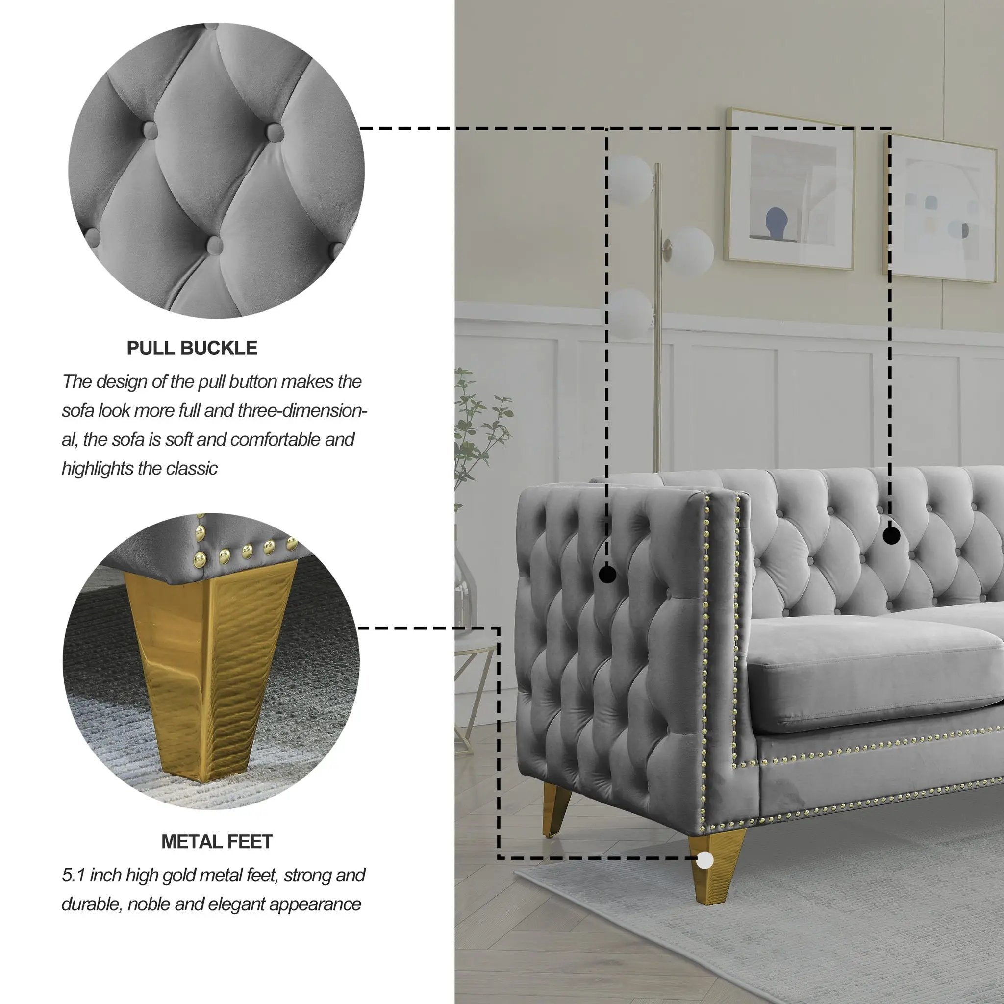 Modern Sofa With Button Tufting, Upholstered Couch For Living Room by HouseOfZazla