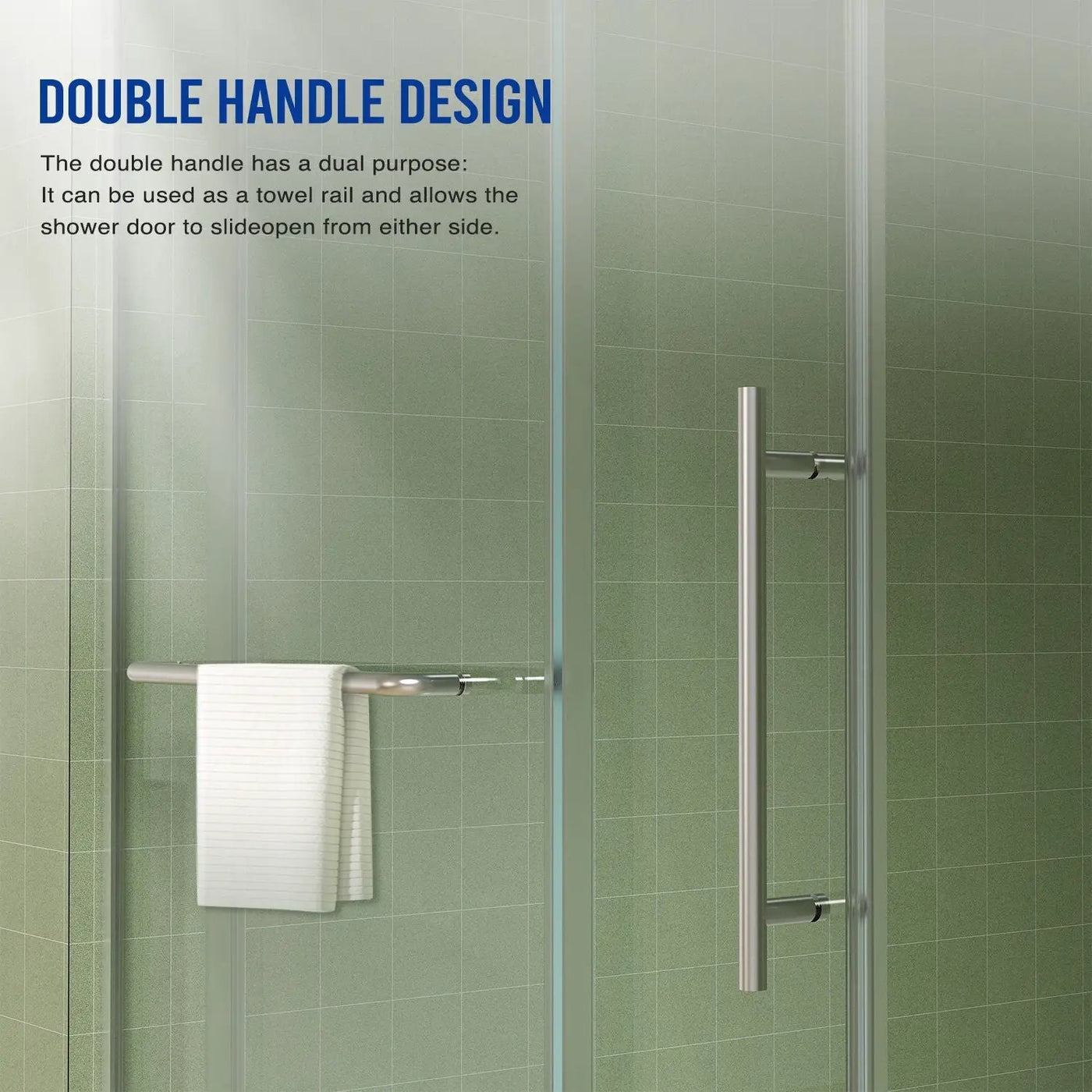 Frameless Shower Door, Sliding Shower Door, Premium 5 / 16" (8 Mm) Thick Tempered Glass Shower Enclosure With Towel Bar, Double Side Easy Clean Coat, Finished With Buffer by HouseOfZazla