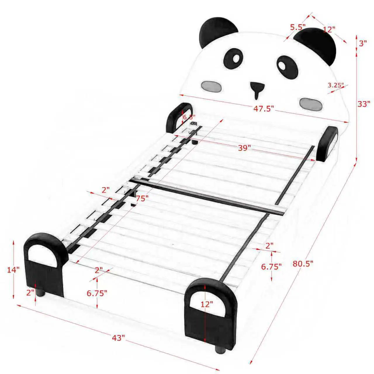 Twin Size Cute Panda-Shaped Kids Bed with Velvet Fabric by HouseOfZazla