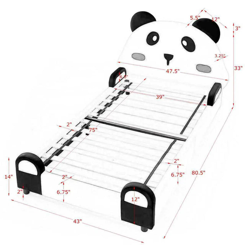 Twin Size Cute Panda-Shaped Kids Bed with Velvet Fabric by HouseOfZazla