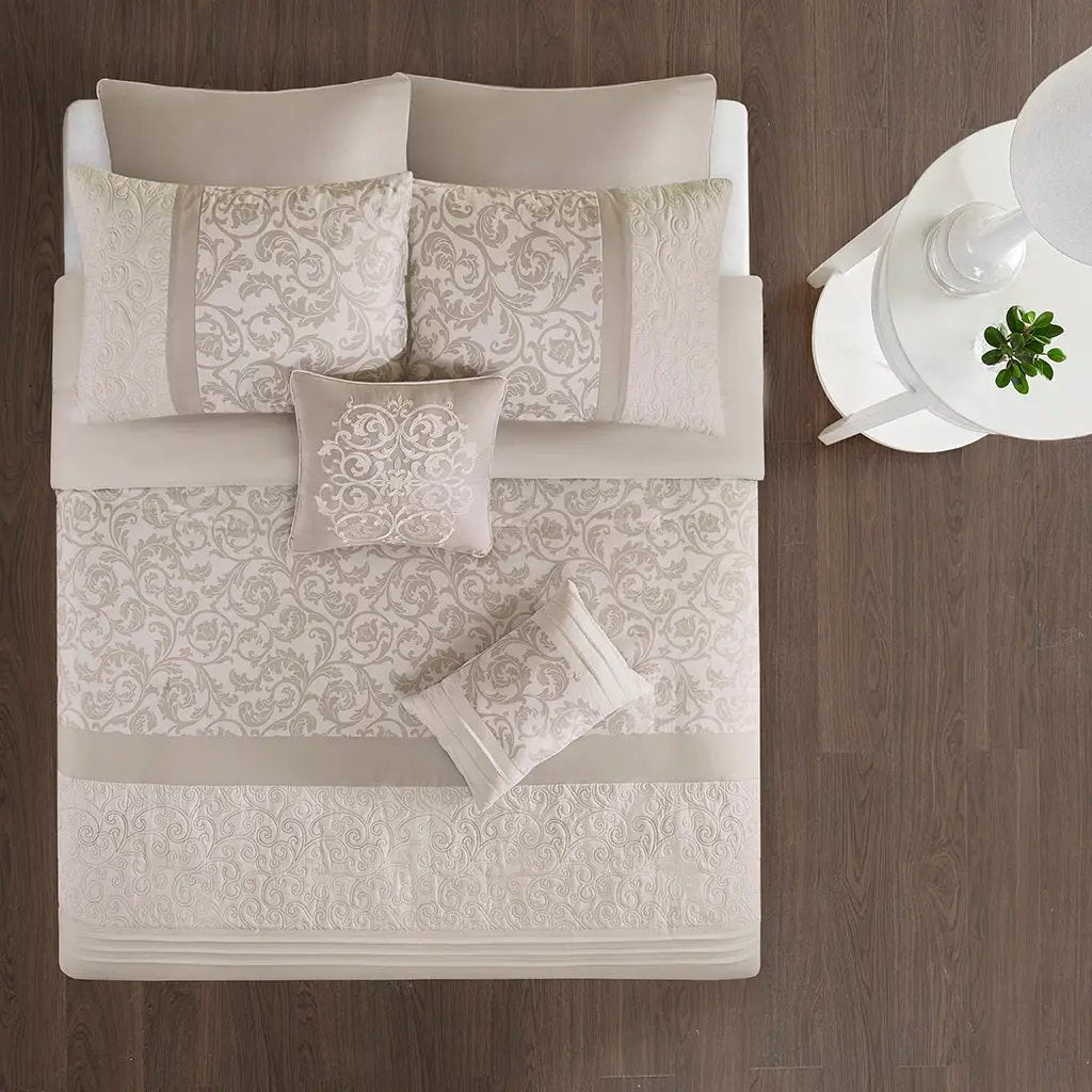 Embroidered 8 Piece Comforter Set Neutral Queen by HouseOfZazla