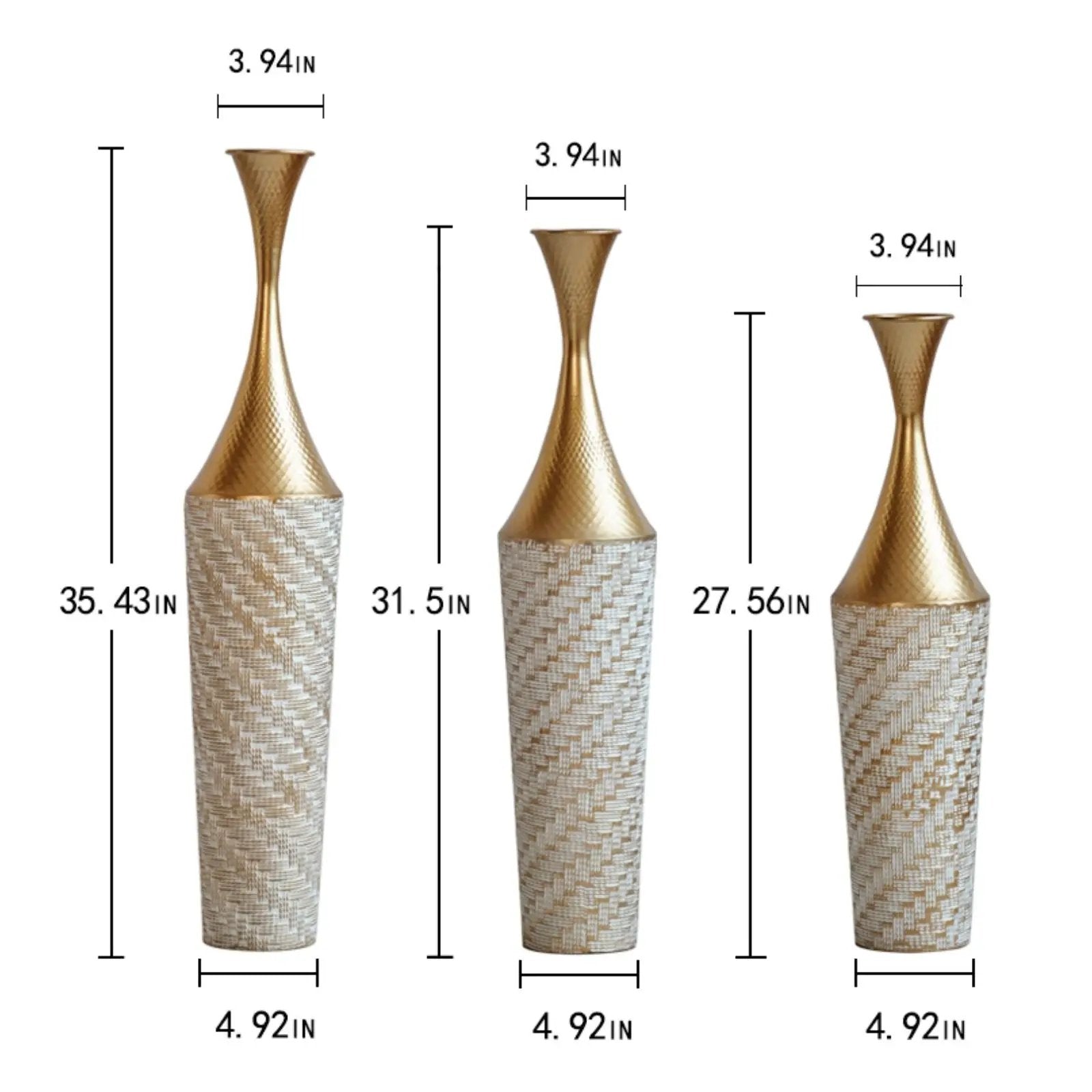Floor Metal Vase Modern Style Decoration Home Woven Pattern Metal Vase 3 Piece Set Gorgeous Home Decoration Large Glazed Metal Vase - Champagne by HouseOfZazla