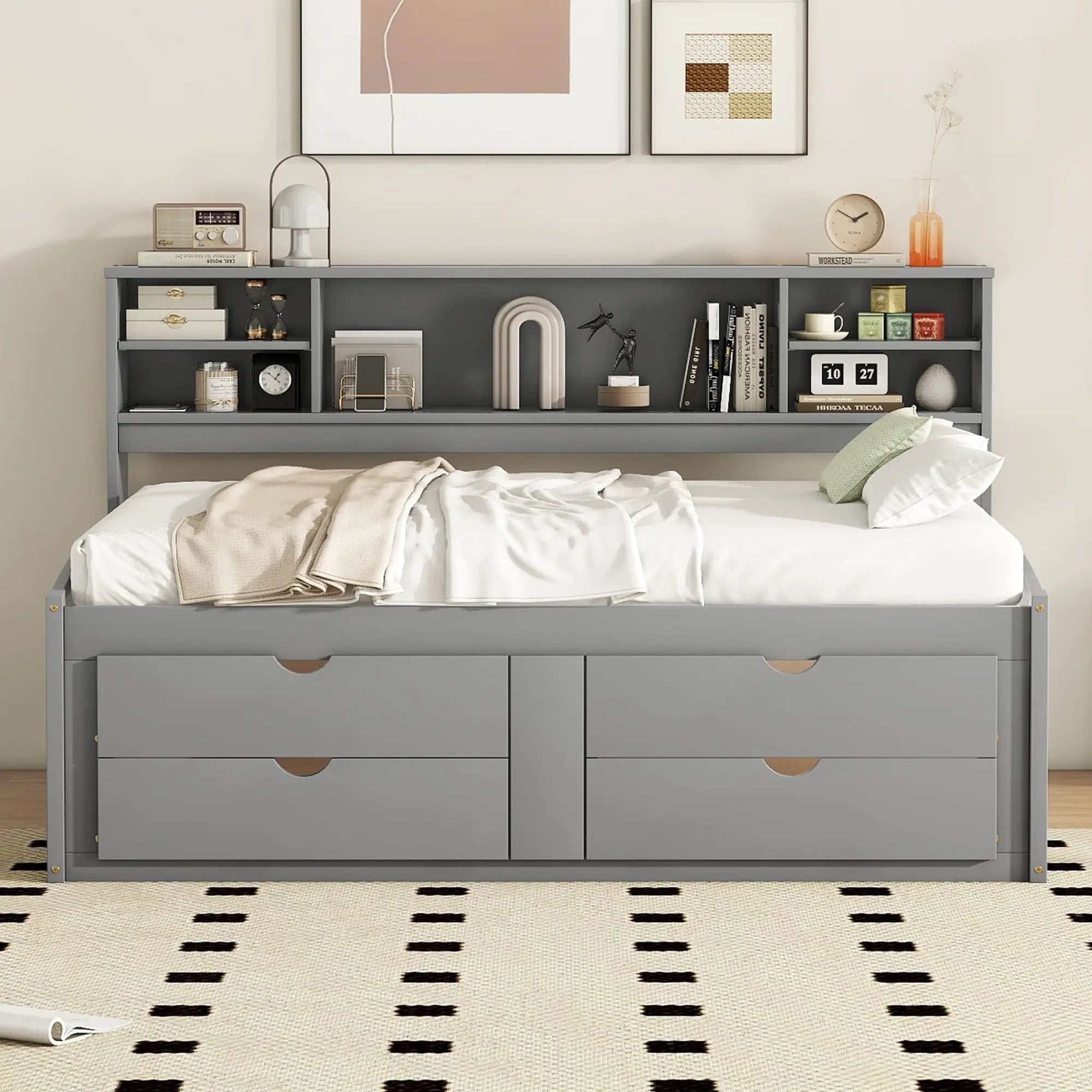 Daybed With 2 Bedside Cabinets, Upper Shelves And 4 Drawers by Unique Piece Furniture