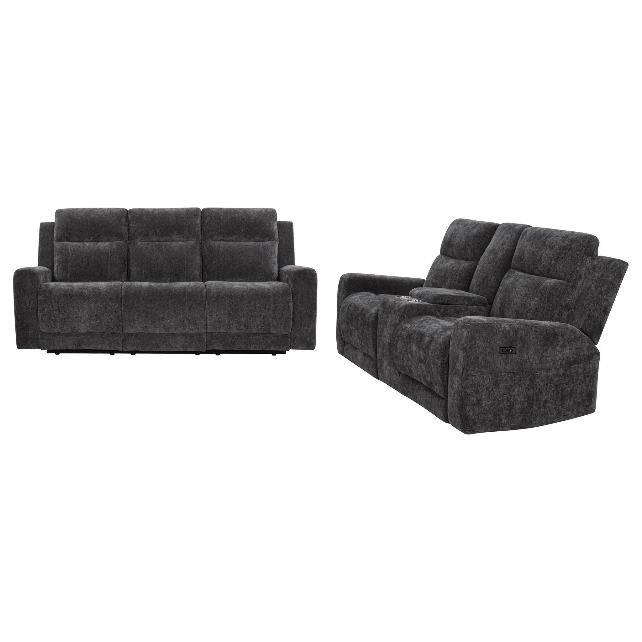 Kennett 2-piece Chenille Power Reclining Sofa Set Dark Grey by Unique Piece Furniture
