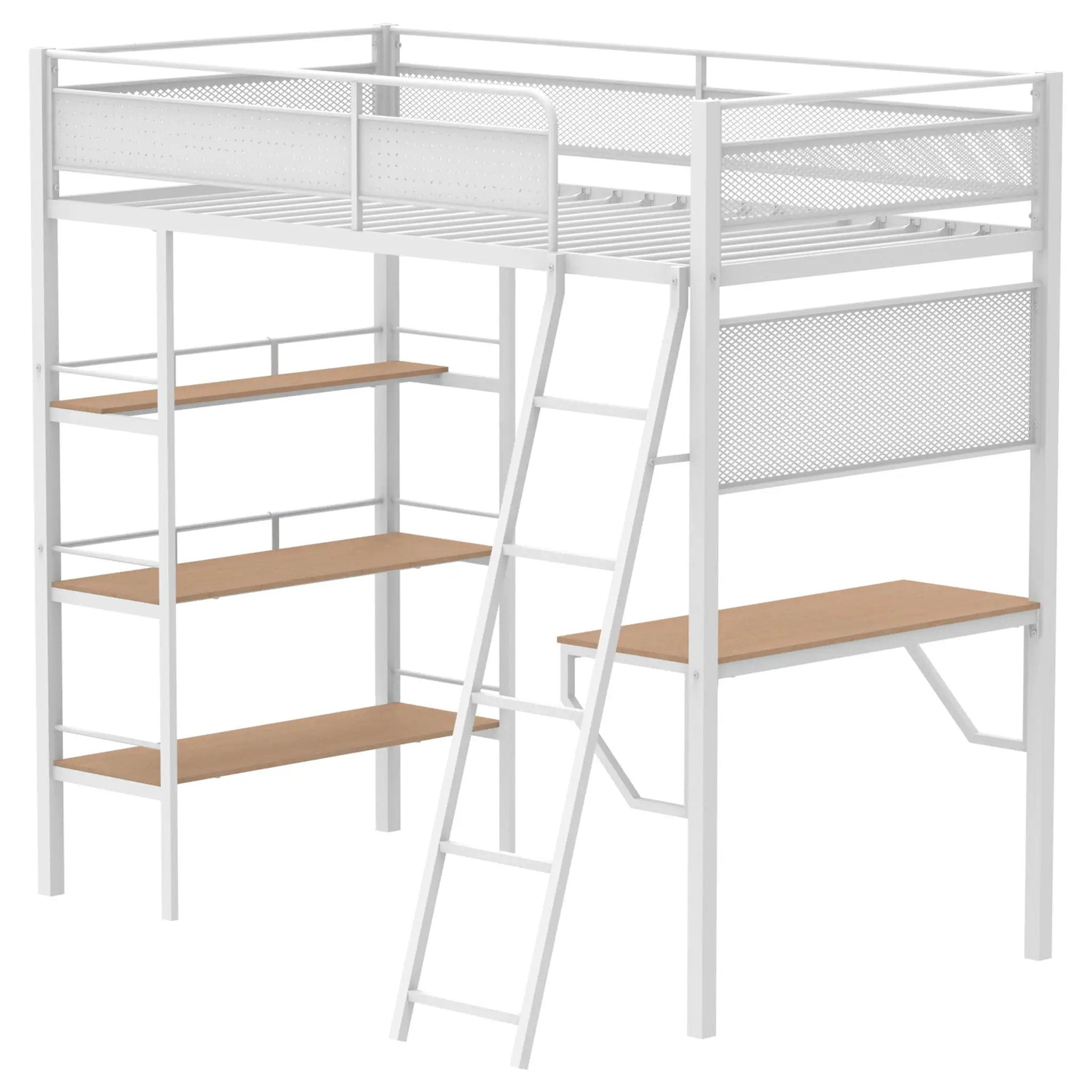 Campus 3-shelf Metal Twin Workstation Loft Bed Matte White by Unique Piece Furniture