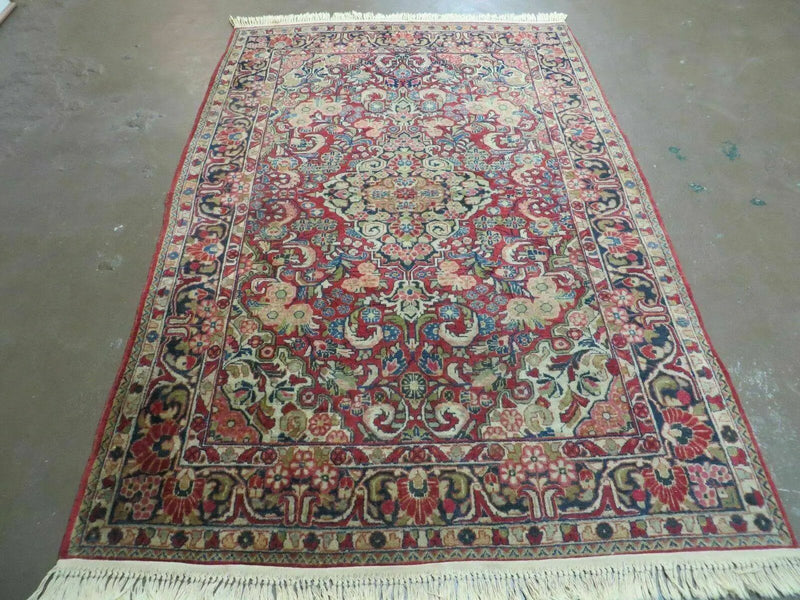 Persian Sarouk Rug 4.6 x 5, Red, Semi Antique, Floral by Jewel Rugs