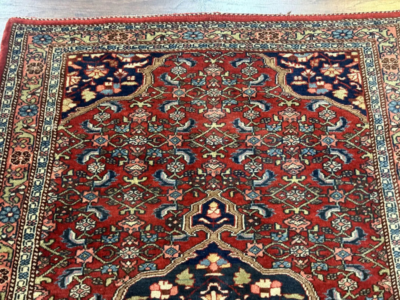 Persian Bidjar Rug 2.7 x 4, Red and Navy Blue, Small Persian Area Rug, Semi Antique by Jewel Rugs