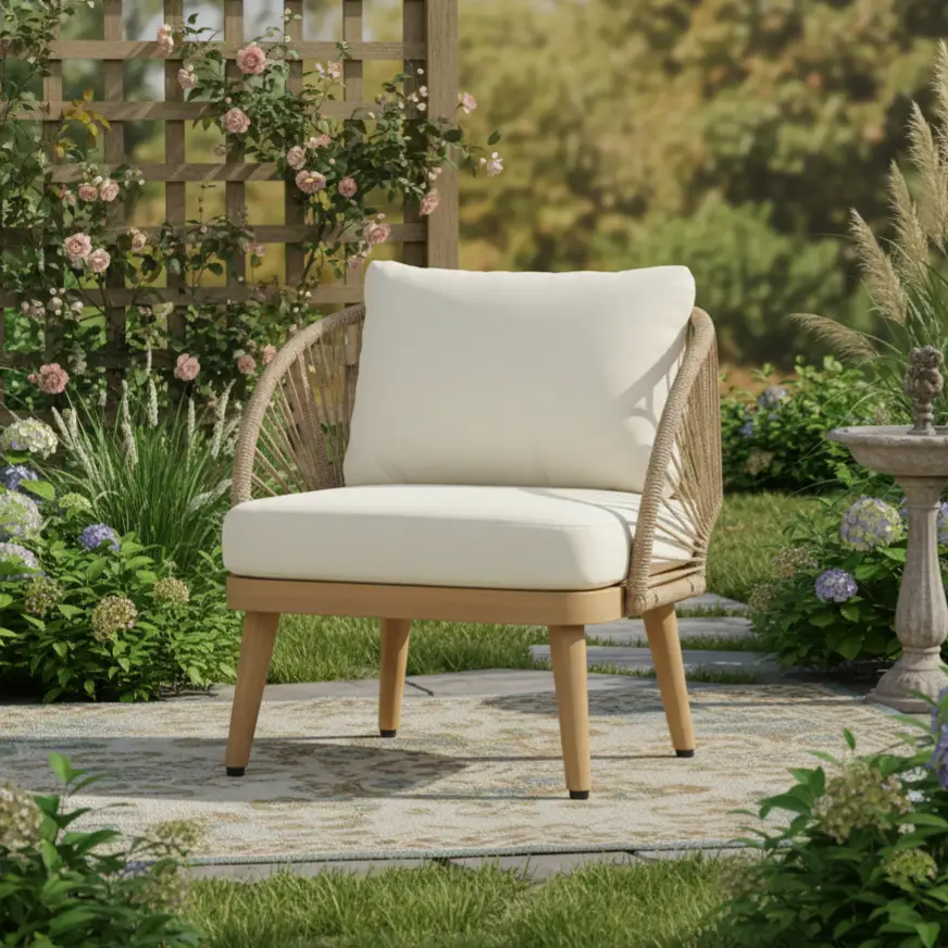 Acacia Wood Outdoor Club Chair, Curved Tub Design Patio Chair by HouseOfZazla