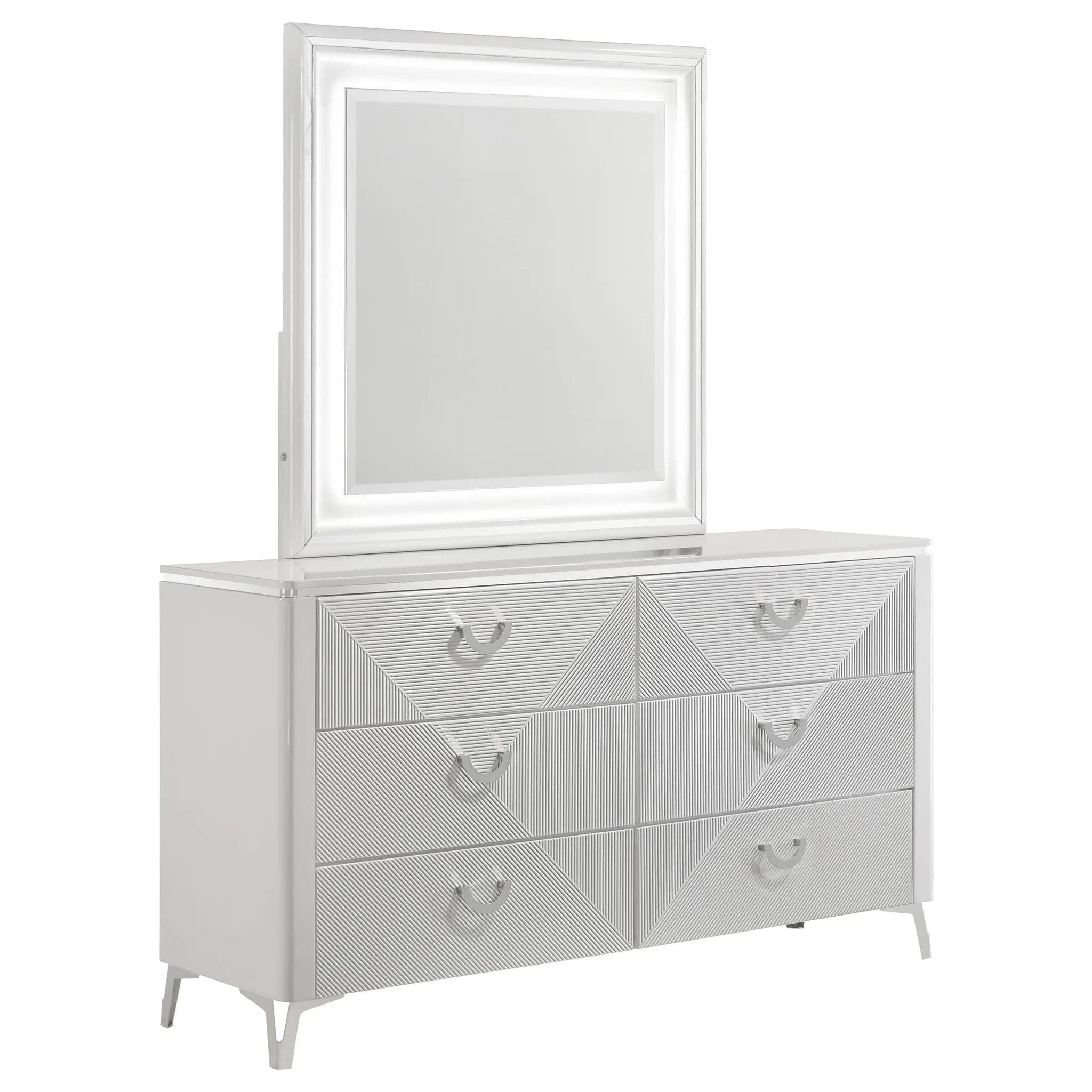 Cassia 6-drawer Dresser Cabinet with Mirror White High Gloss by Unique Piece Furniture