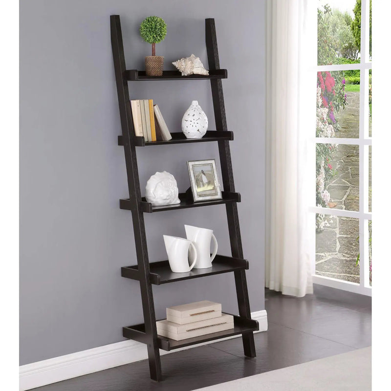Ladder 5 Shelf Bookcase With Spacious Storage - Brown by HouseOfZazla