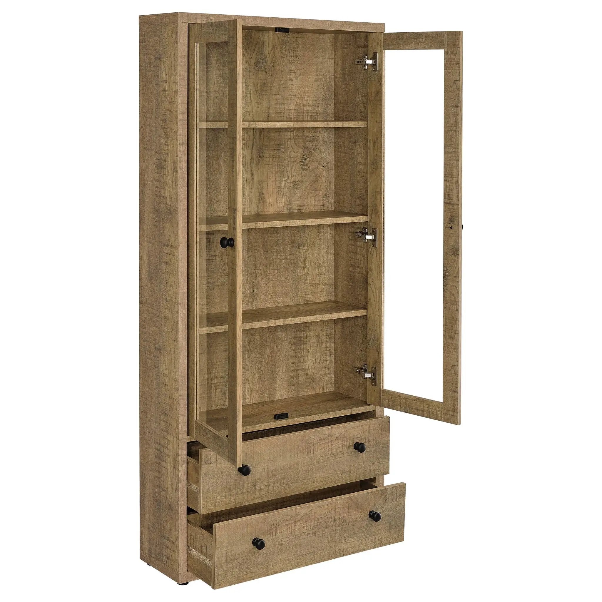 Hawthorne 4-shelf Glass Door Tall Cabinet with Drawers Mango by Unique Piece Furniture