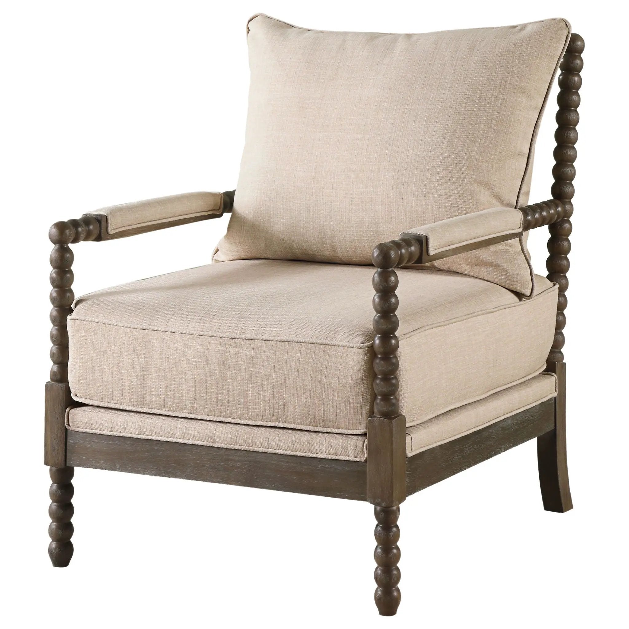 Blanchett Upholstered Bobbin Accent Chair Beige and Distressed Brown by Unique Piece Furniture