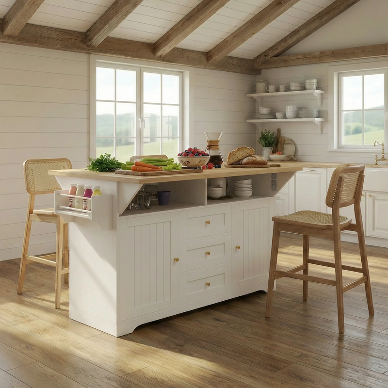 Large Kitchen Island with 2 Drop Leaf and Power Outlet by HouseOfZazla