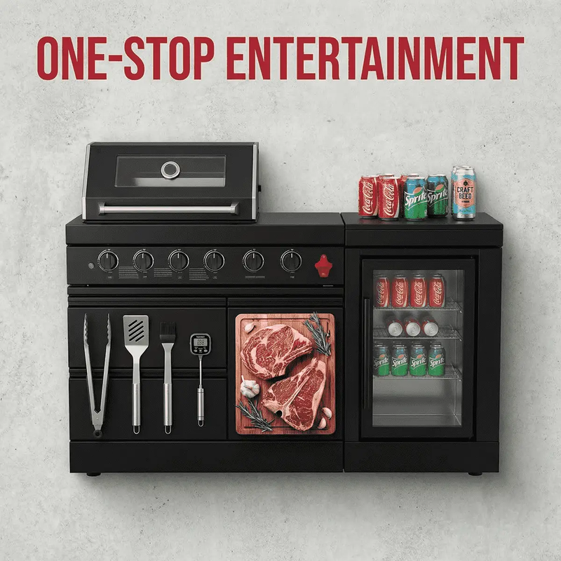 65" 4-Burner 72,000 BTU Black Outdoor Kitchen Island Grill Marble Countertops Wine Cooler by Chery Industrial