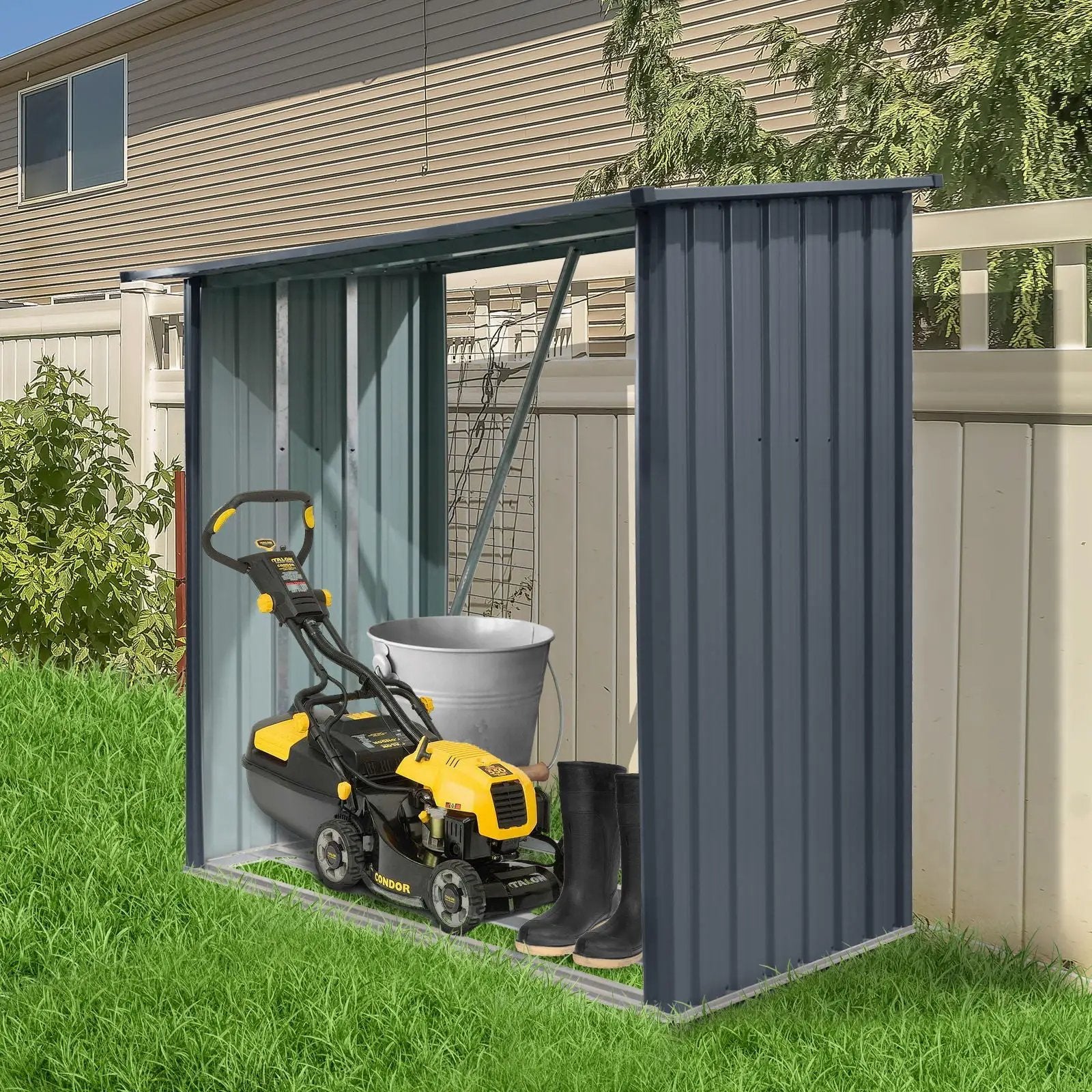 Outdoor Steel Firewood Rack, Open Wood Shed With Sloped Roof For Firewood, Pellet, Or Lumber Storage - Black by HouseOfZazla