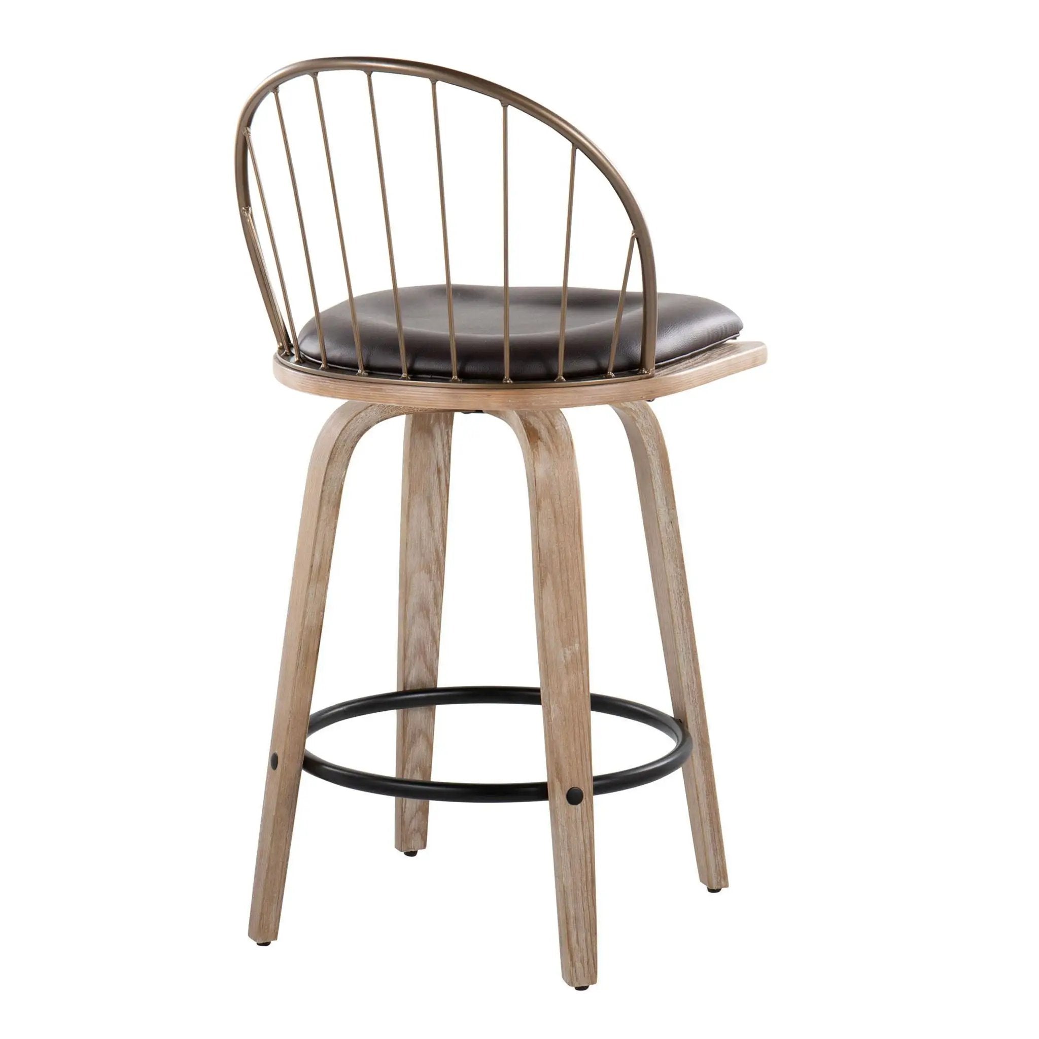 Riley - Farmhouse Fixed Height Counter Stool Round Footrest With Removable Cushion (Set of 2) - White Washed / Antique Copper / Brown by Unique Piece Furniture