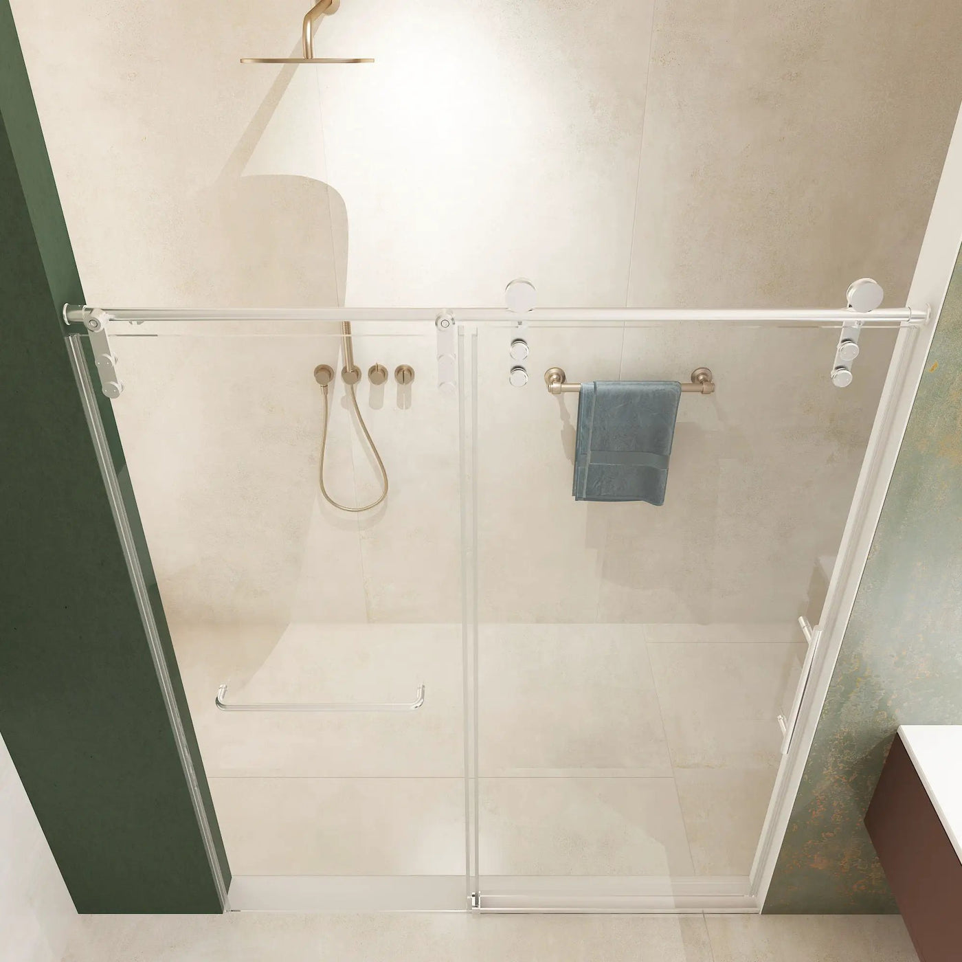Frameless Shower Door, Sliding Shower Door, Premium 5 / 16" (8 Mm) Thick Tempered Glass Shower Enclosure With Towel Bar, Double Side Easy Clean Coat, Finished With Buffer by HouseOfZazla