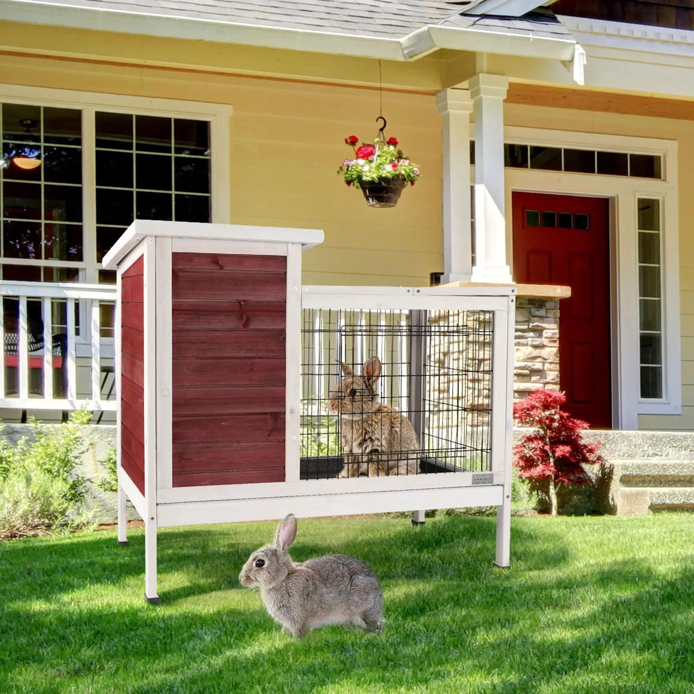 Two Tier Wooden Indoor / Outdoor Rabbit Cage For Small Animals With Runway And Leak-Proof Plastic Tray by HouseOfZazla