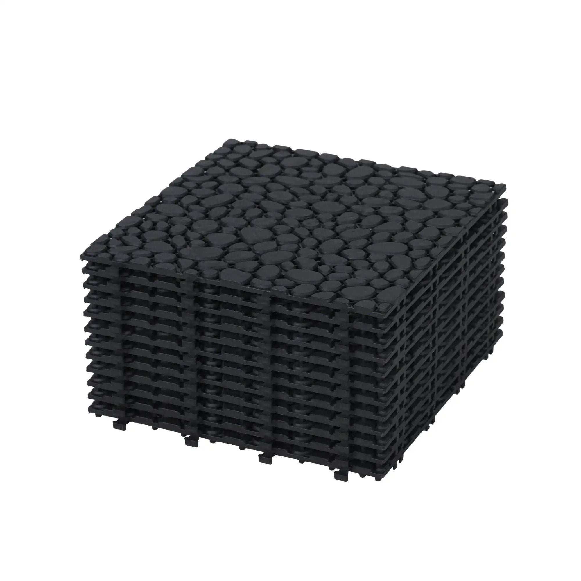 Interlocking Deck Tiles Plastic Waterproof Outdoor All Weather Anti-Slip Bathroom Shower Balcony Porch Strong Weight Capacity Upto 440 Lbs, Pebble Stone Pattern by HouseOfZazla