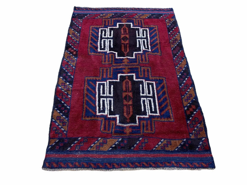 3 X 5 Vintage Handmade Tribal Wool Rug Balouchi Rug Afghan Rug Red Beige Nice by Jewel Rugs