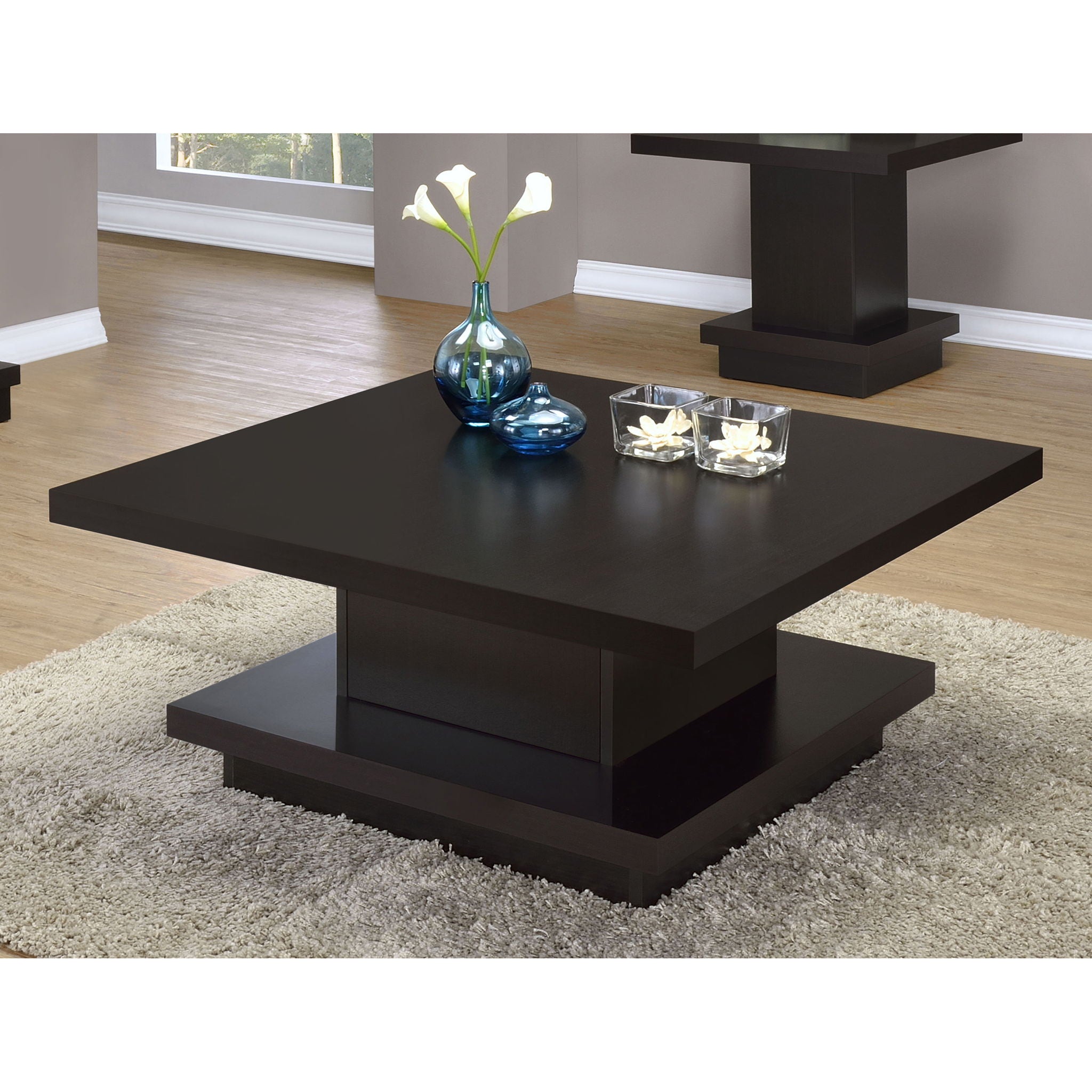 Square Coffee Table With Geometric Design And Storage Shelf - Cappuccino by HouseOfZazla