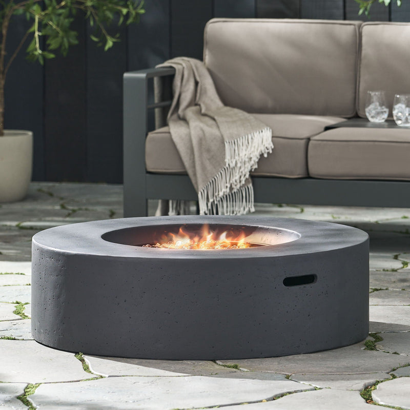 Modern Lightweight Concrete Outdoor Circular Fire Pit 50,000 BTU by HouseOfZazla