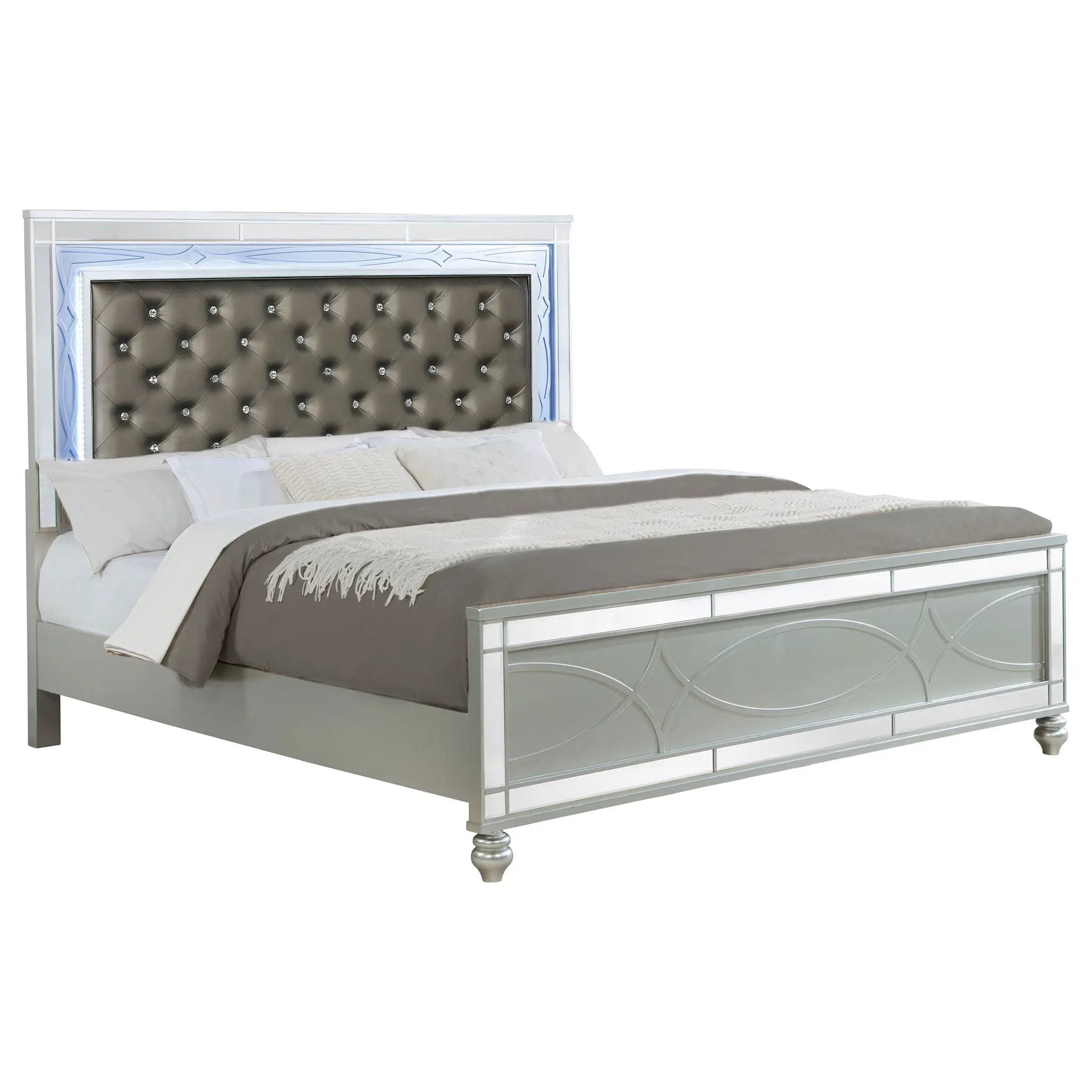 Gunnison Wood Eastern King LED Panel Bed Silver Metallic by Unique Piece Furniture