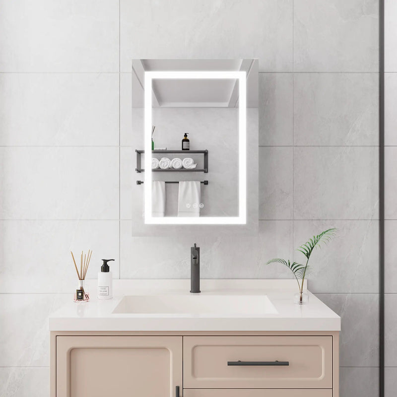 20 X 28" Bathroom Medicine Cabinet With Mirror Wall Mounted LED Bathroom Mirror Cabinet With Lights, Anti-Fog, Waterproof, Dimmable, 3000K~6000K, Single Door, Touch Swich, Storage Shelves - Silver by Unique Piece Furniture