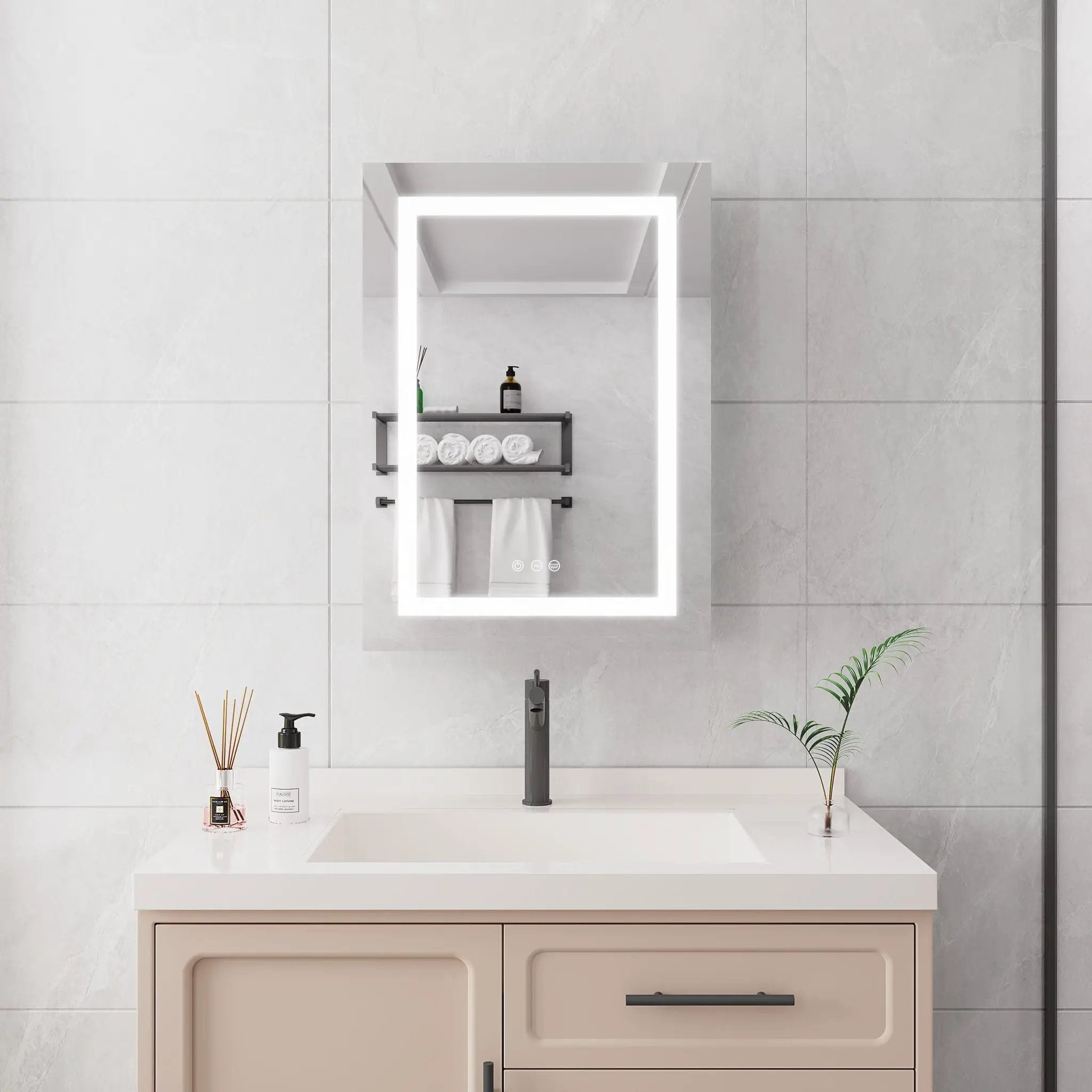 20 X 28" Bathroom Medicine Cabinet With Mirror Wall Mounted LED Bathroom Mirror Cabinet With Lights, Anti-Fog, Waterproof, Dimmable, 3000K~6000K, Single Door, Touch Swich, Storage Shelves - Silver by HouseOfZazla