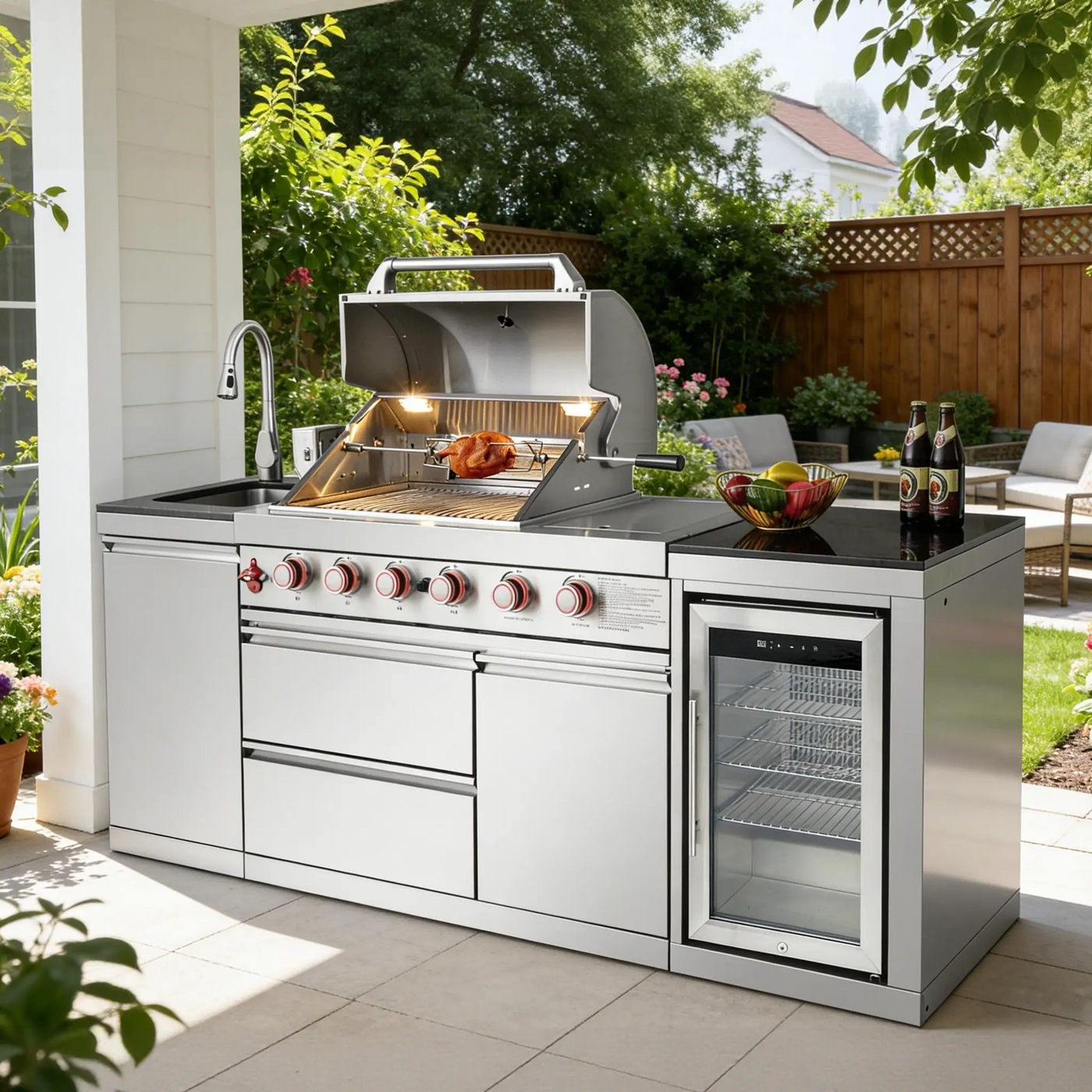 Outdoor Kitchen Island 85.2 Inch 4+1 Burner Propane Gas BBQ Grill 71500 BTU 304 Stainless Steel by HouseOfZazla