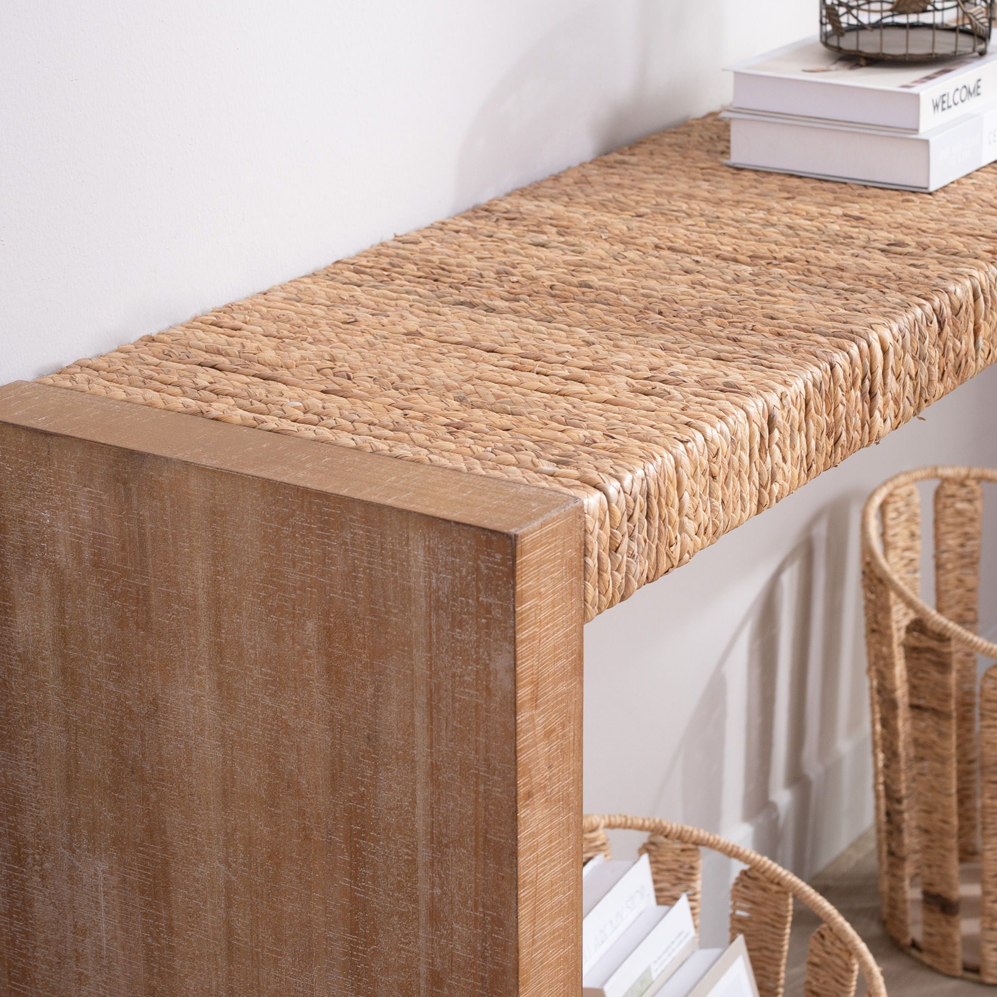 Console Table, Handwoven Top - Antique Natural / Natural by HouseOfZazla