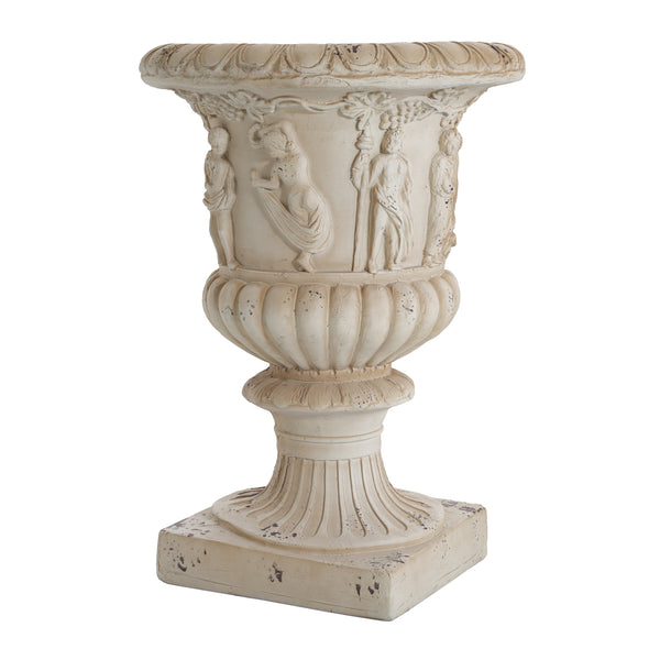 Garden Urn, Antique White, 27" H with Drainage Hole
