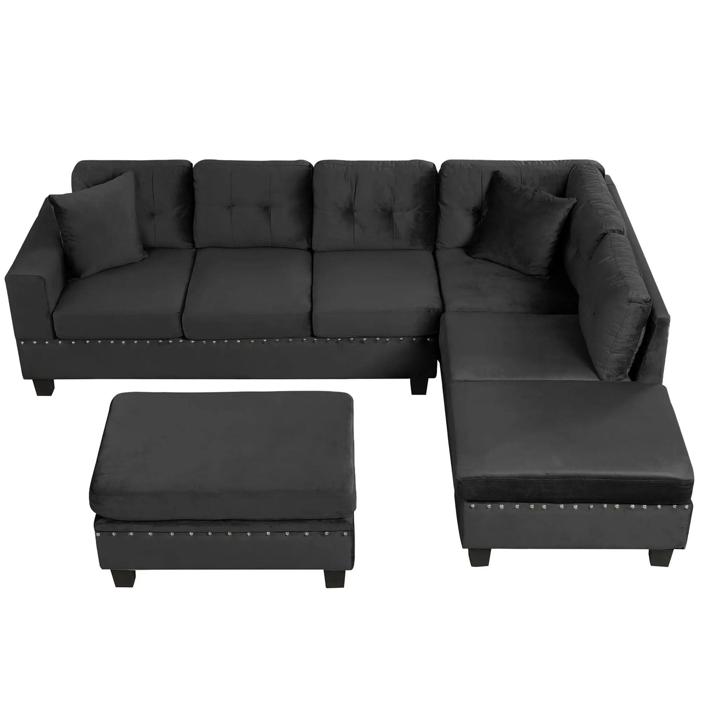 Modern Sectional Sofa With Storage Ottoman, L - Shape Couch With 2 Pillows And Cup Holders by Unique Piece Furniture