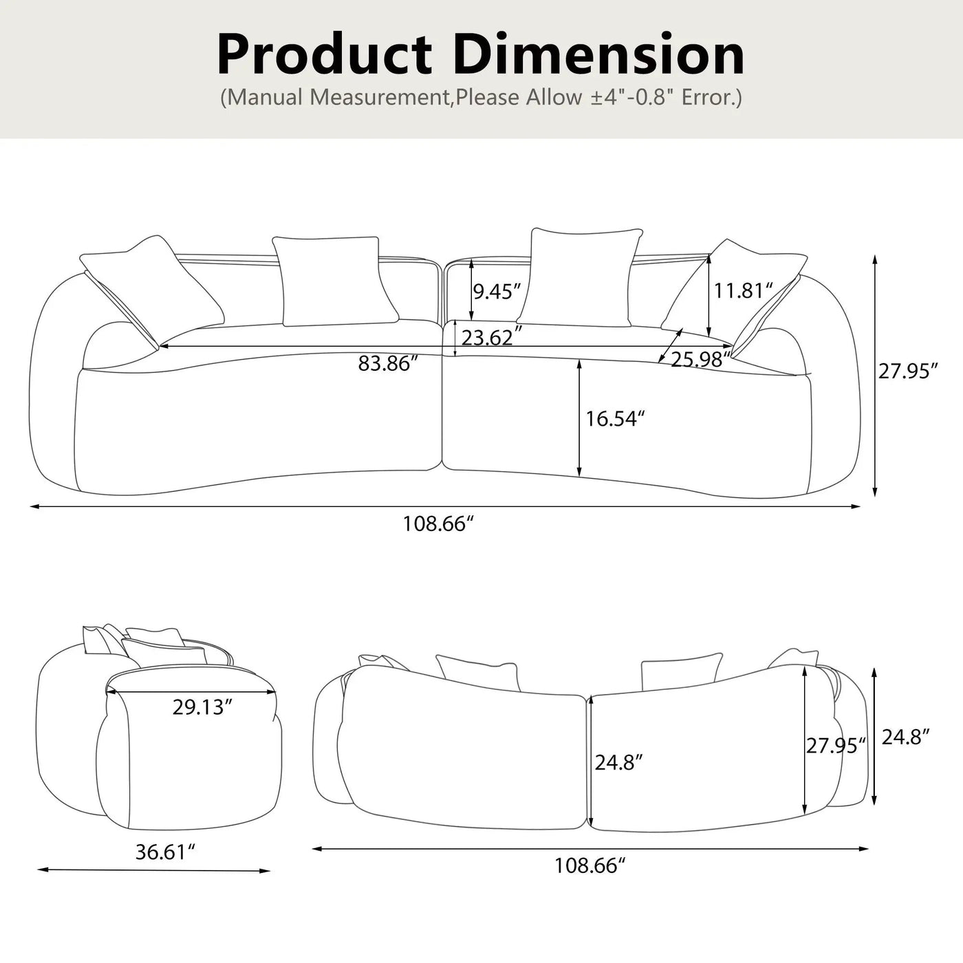 Curved Compressed Sofa, Nordic-Style Design For Living Room by HouseOfZazla