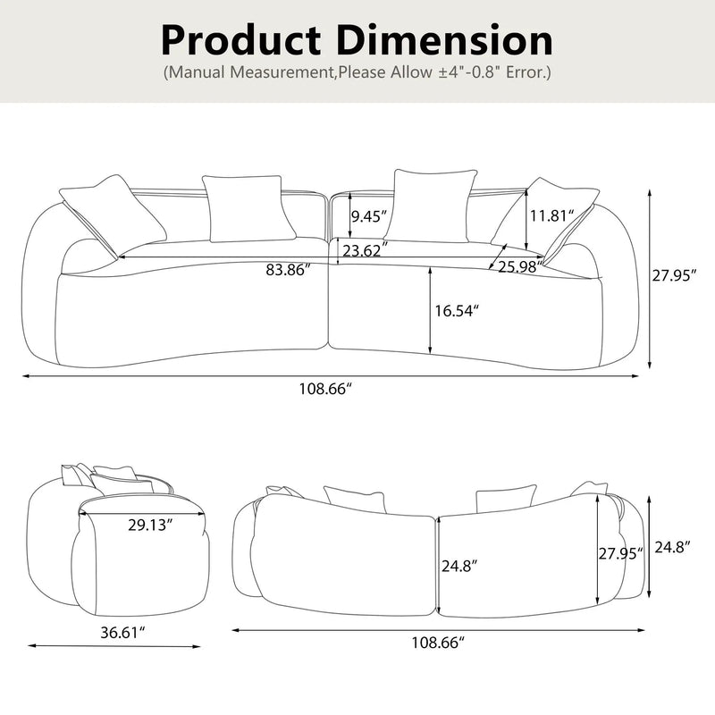 Curved Compressed Sofa, Nordic-Style Design For Living Room by HouseOfZazla