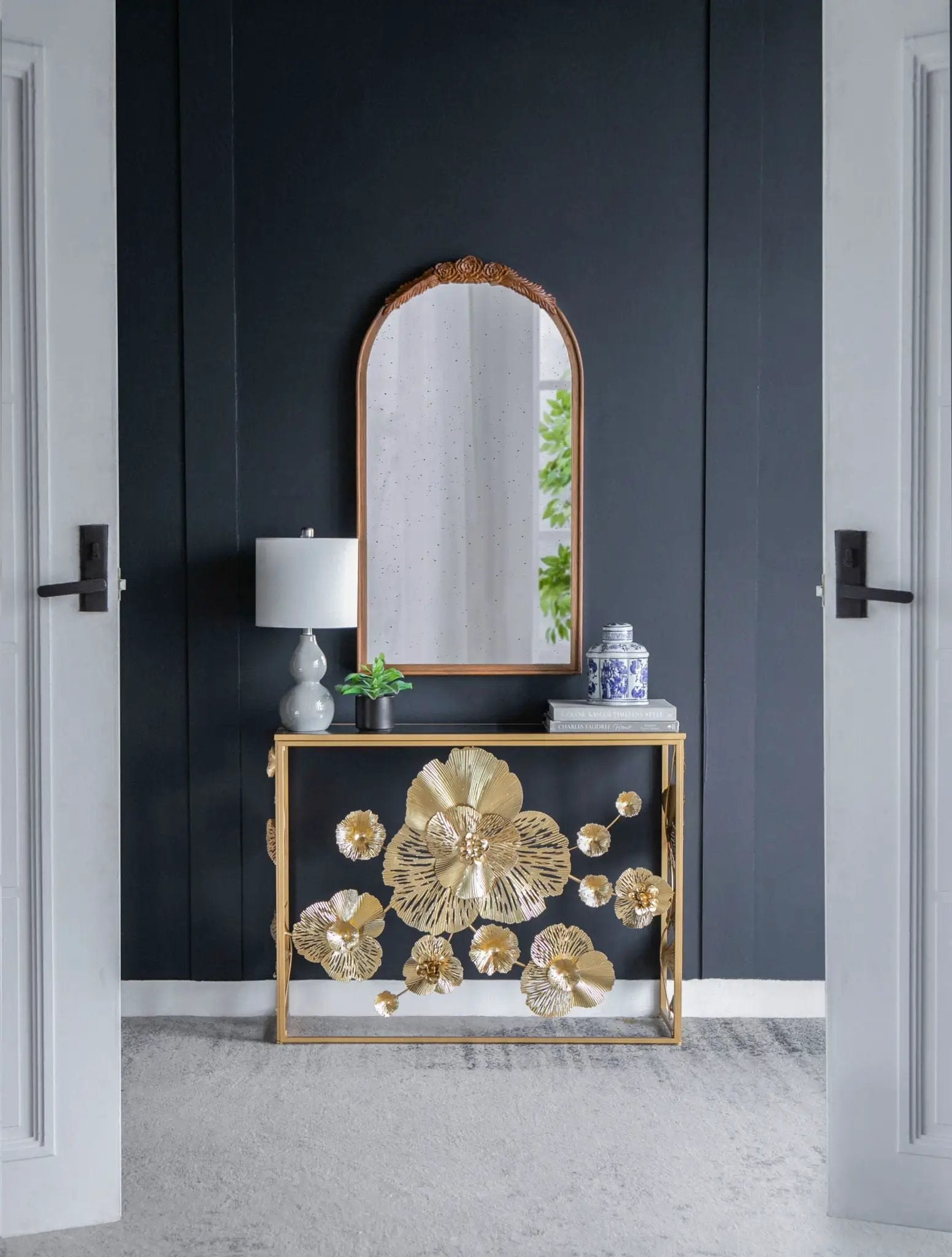 Console Table With Mirrored Glass Top, Modern Entryway Table For Living Room Foyer Entryway - Gold by Unique Piece Furniture