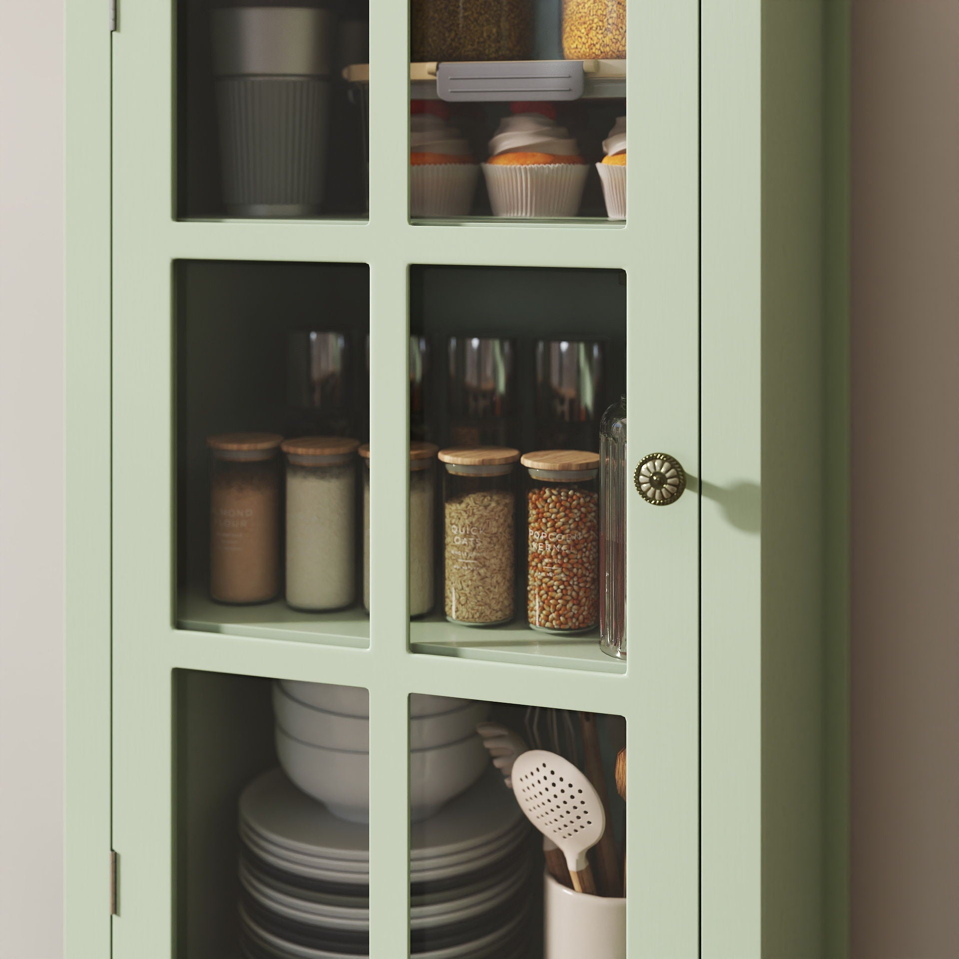 Minimalism Buffet Cabinet With Glass Doors And Double Drawer by HouseOfZazla