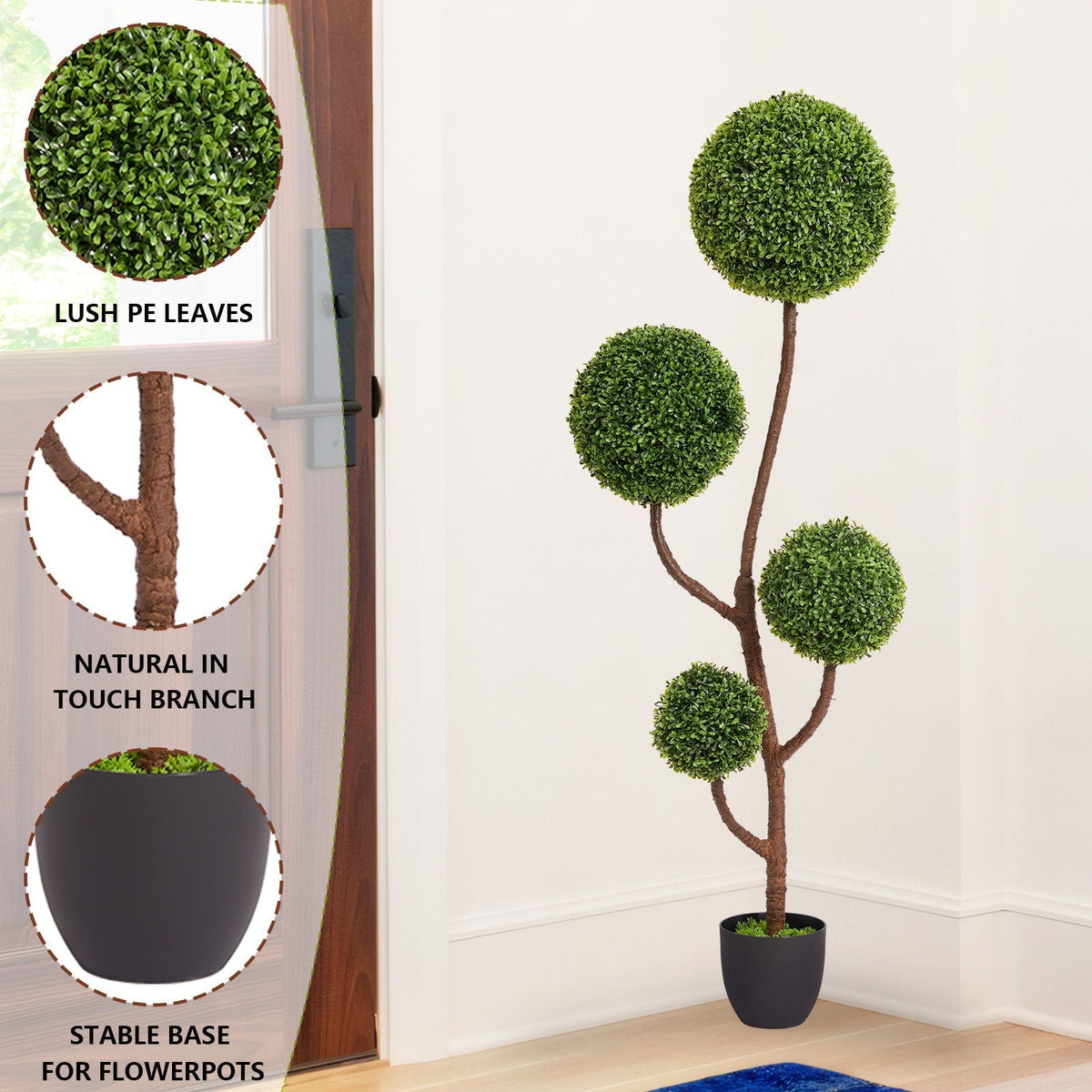 Artificial Boxwood Topiary Tree Triple Ball Shaped Faux Plant, photo 3 of 4