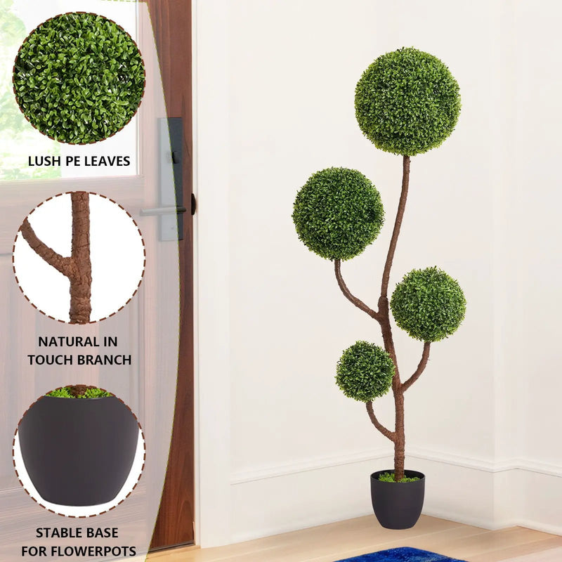 Artificial Boxwood Topiary Tree Triple Ball Shaped Faux Plant 150 Cm - Green by Unique Piece Furniture
