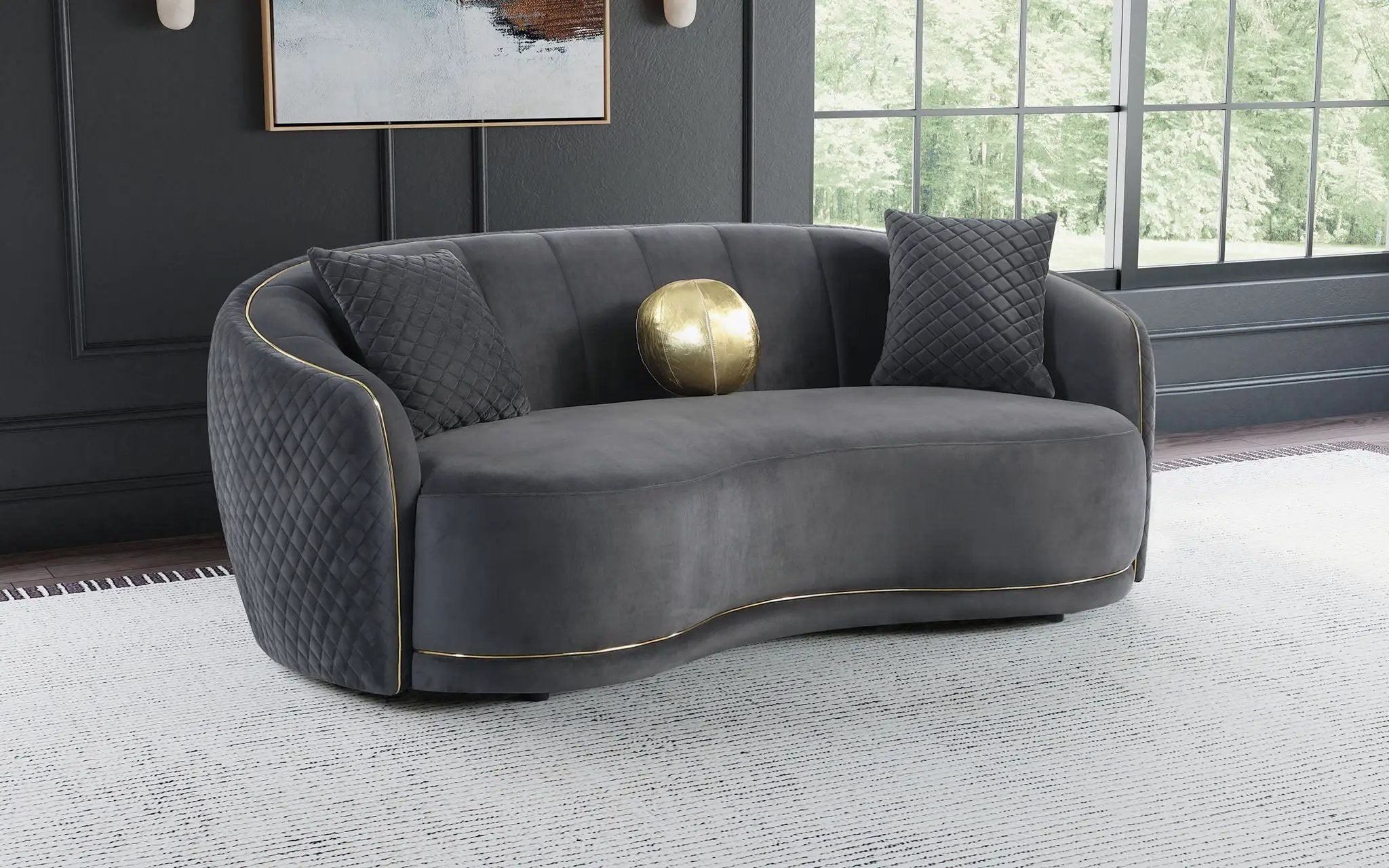 Brookside Velvet Upholstered Curved Sofa Dark Grey by Unique Piece Furniture