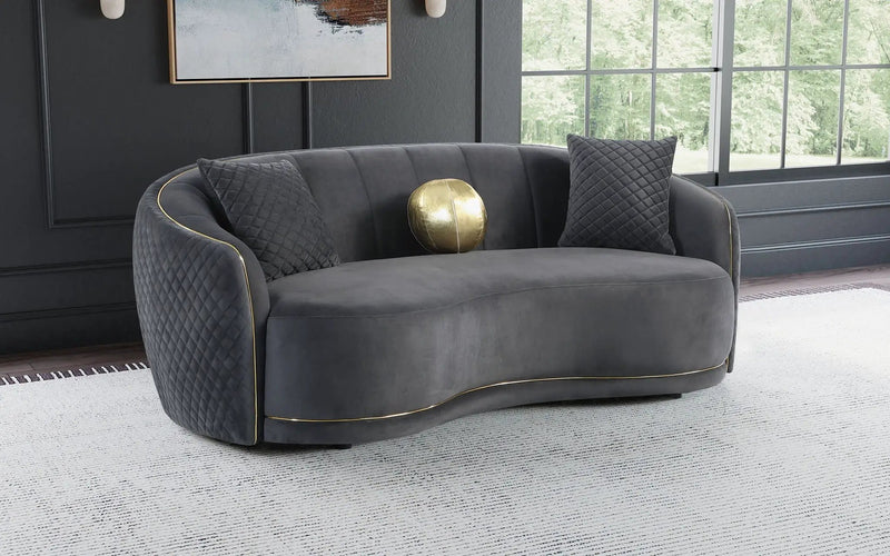 Brookside Velvet Upholstered Curved Sofa Dark Grey by Unique Piece Furniture
