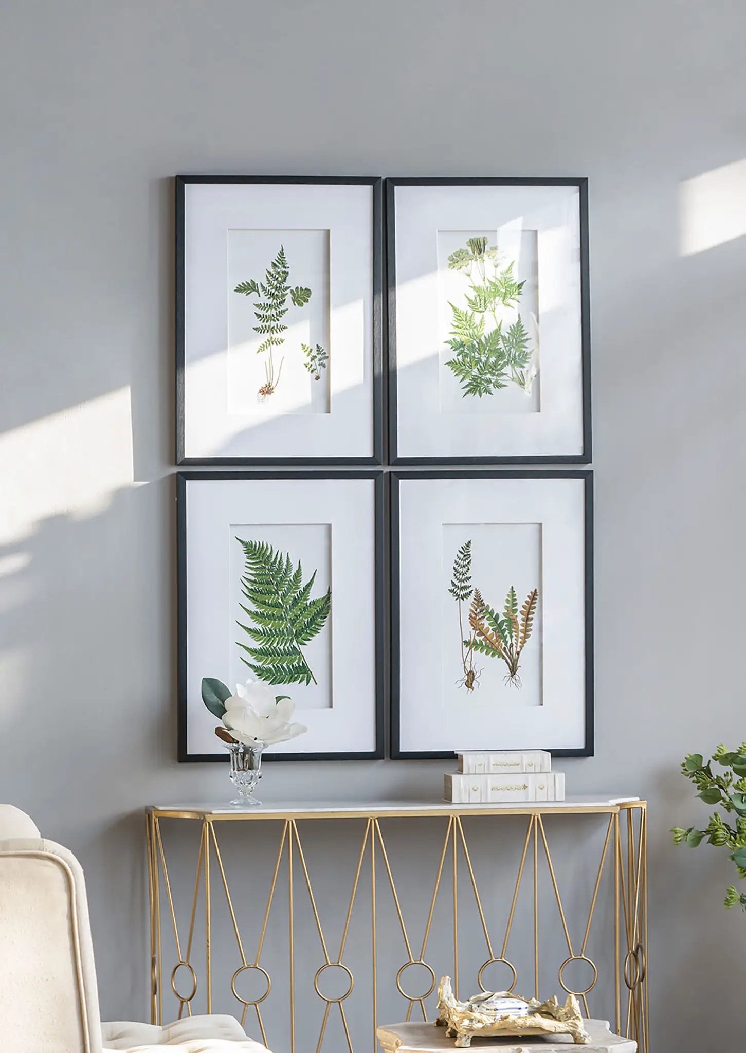 Botanical And Fern Wall Art, Wall Decor For Living Room Dining Room Entryway (Set of 4) - White / Black by HouseOfZazla