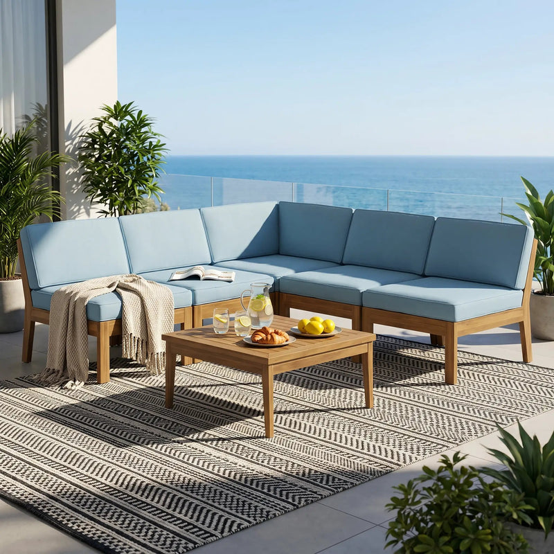 Grenada 5 Seater Acacia Wood Sectional Armless Sofa Set by HouseOfZazla