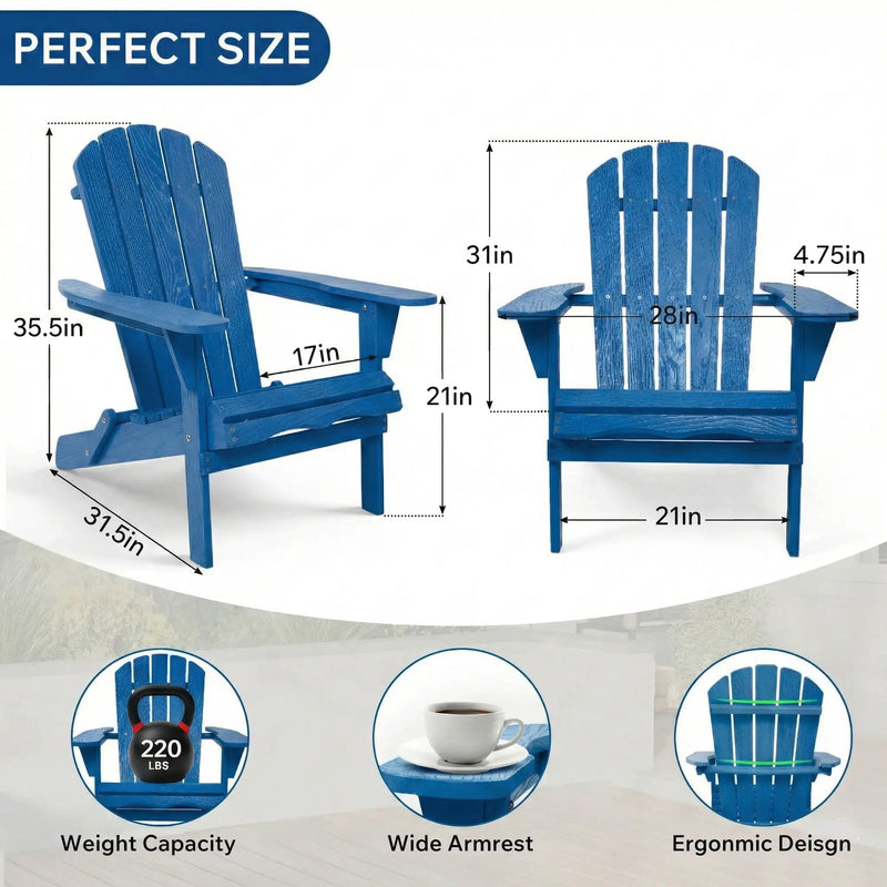 Folding Adirondack Lounge Chair With Embossed Grain For Patio, Backyard, Deck Or Pool Side - Navy Blue by HouseOfZazla