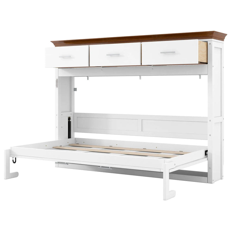 Twin Size Murphy Bed With 3 Drawers - White