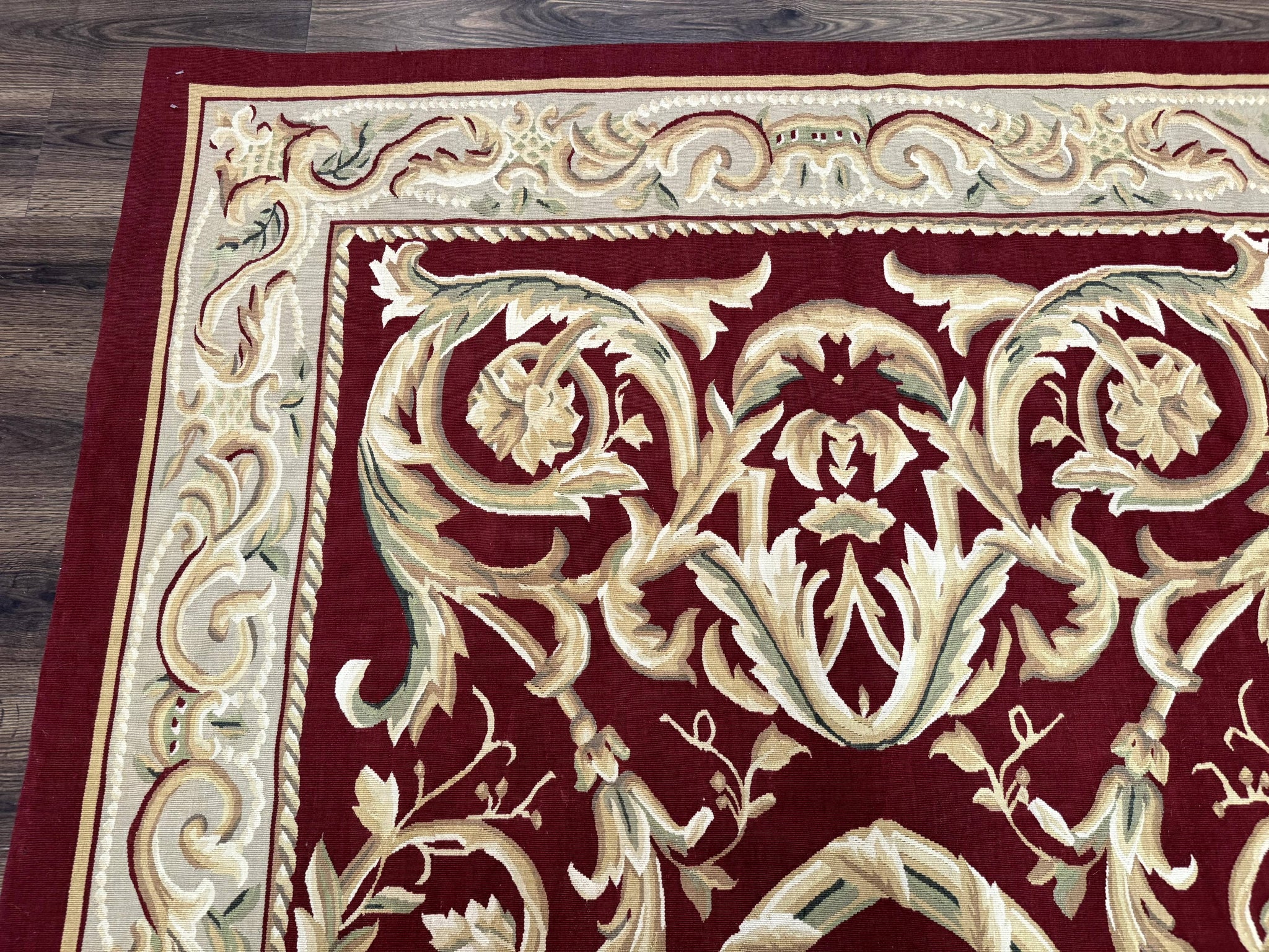 Burgundy Aubusson Rug 6x9, Vintage Wool Carpet by Jewel Rugs