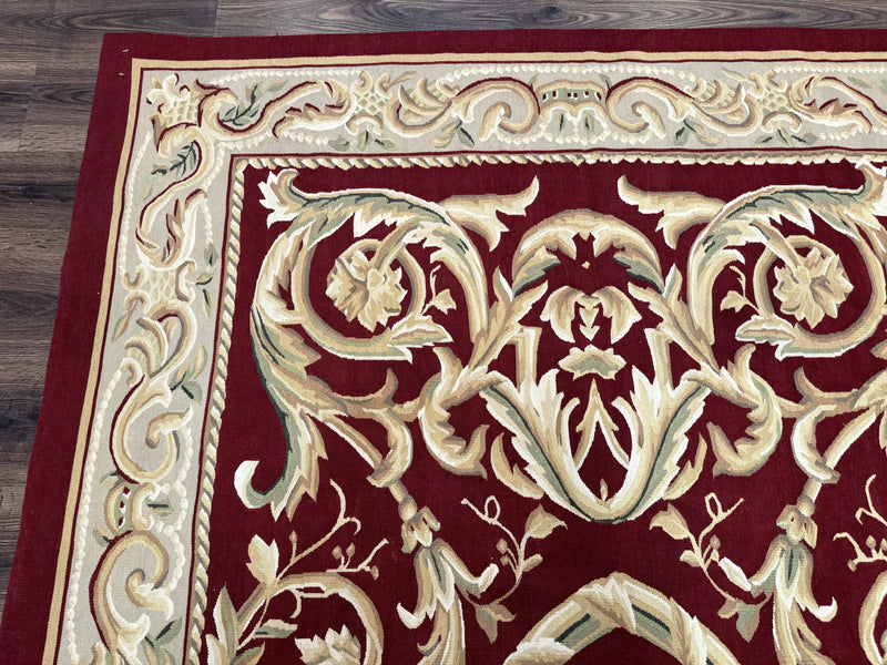 Burgundy Aubusson Rug 6x9, Vintage Wool Carpet by Jewel Rugs