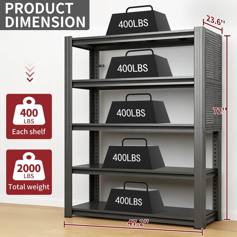 72"H 5-Tier Adjustable Heavy-Duty Shelving with Pegboard by HouseOfZazla