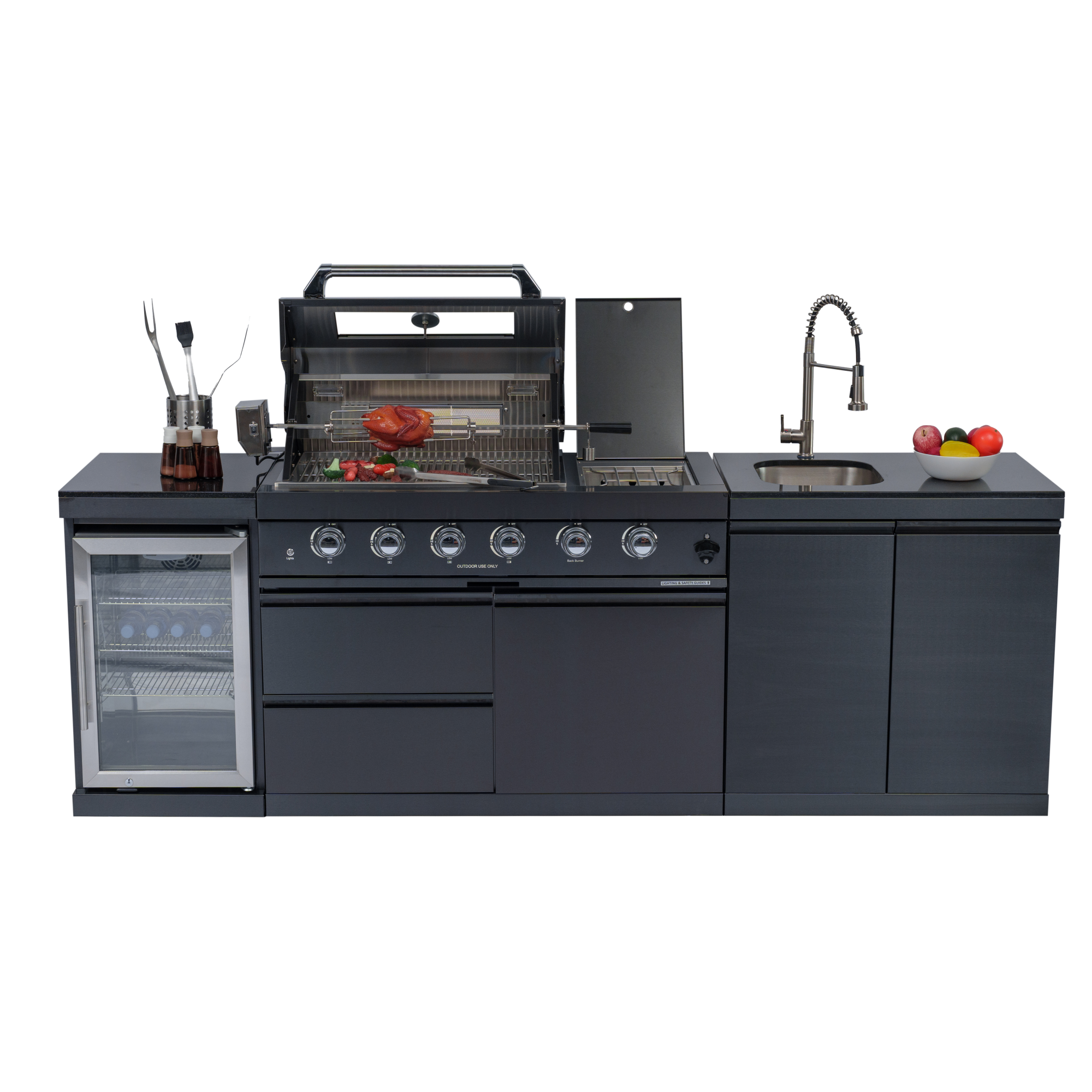 NG 104" 4-Burner 72,000 BTU Black Outdoor Kitchen Island Grill Rotisserie by Chery Industrial